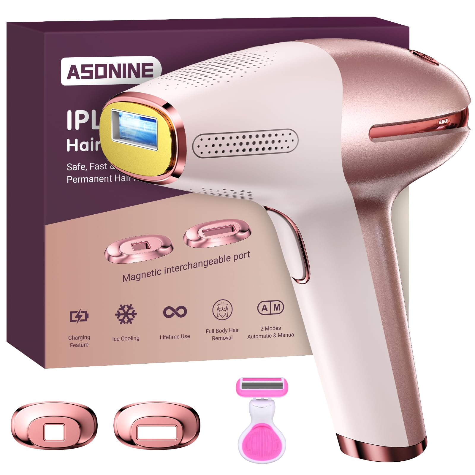 Epilatore a Luce Pulsata con Funzione di Raffreddamento per una Pelle Dolce e Liscia, 9 Livelli di Intensità, Depilazione Laser Definitiva, Disponibile in Modalità Cablata e Senza Fili (Oro