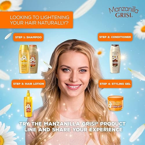 Miniatura 6 de Grisi Shampoo de Manzanilla, Shampoo Limpiador y Aclarante con Extracto de Manzanilla, Brillo Luminoso, Aclara Naturalmente para un Cabello Suave y