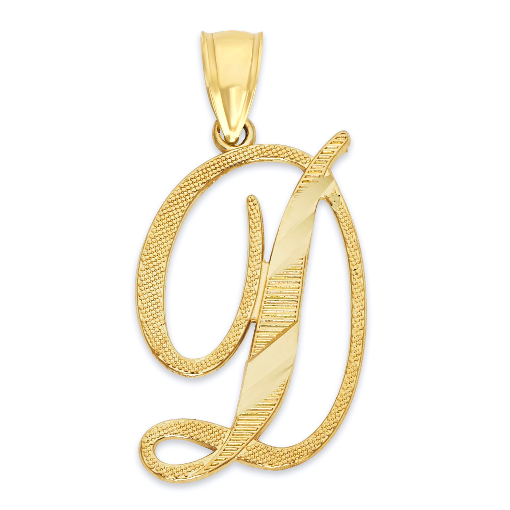 10k Solid Gold Italic Pendant, AZ English Alpahbet Letter Pendant with Diamond (D)-image-49