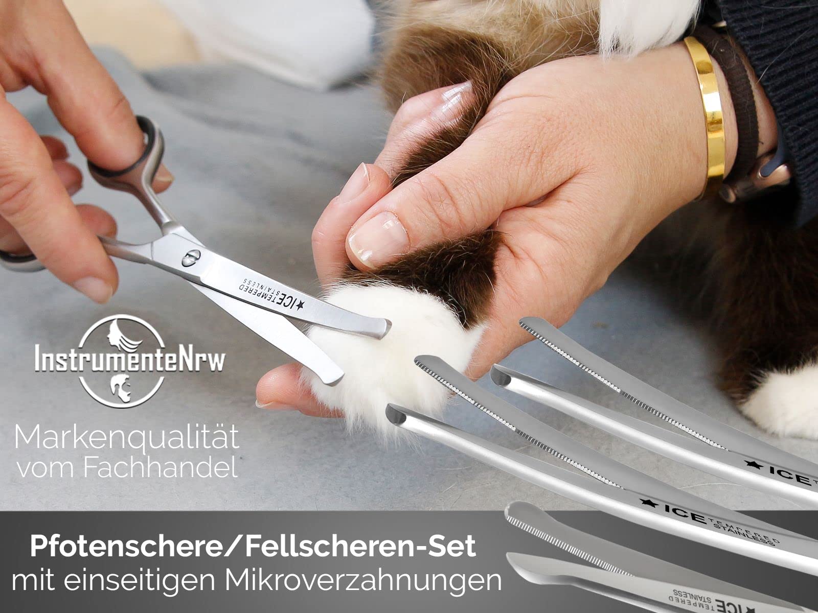 Kombi-Set Gebogene Fellschere Pfotenschere Hunde-Haarschere 3-Teilig 11,5 cm - 14,5 cm, 16 cm aus rostfreiem Edelstahl
