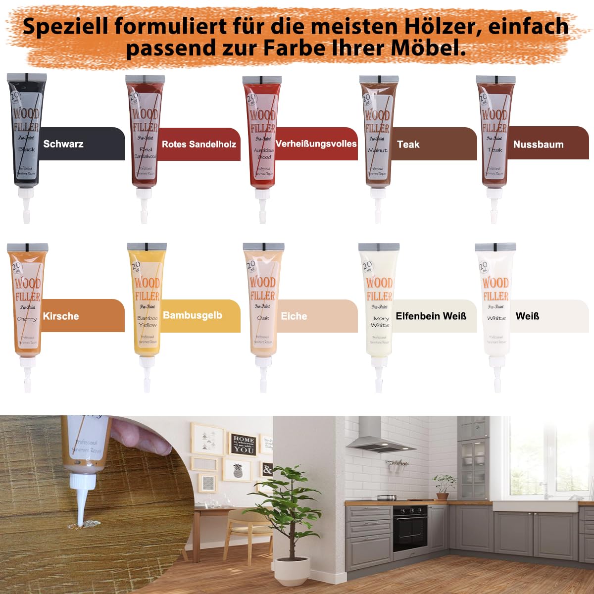Repair Kit Laminate, Wood Putty Wood Filler Wood Marker Furniture Repair Set, Wax Pens - Image 3