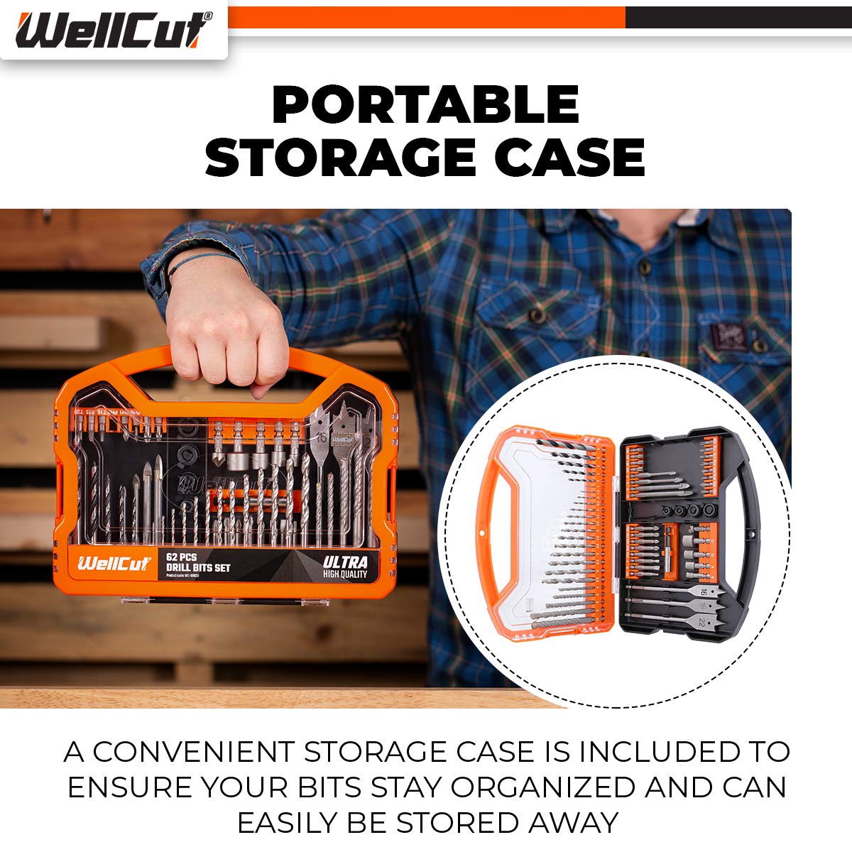 Wellcut - Set di 62 punte per trapano e cacciavite in acciaio HSS, con supporto magnetico