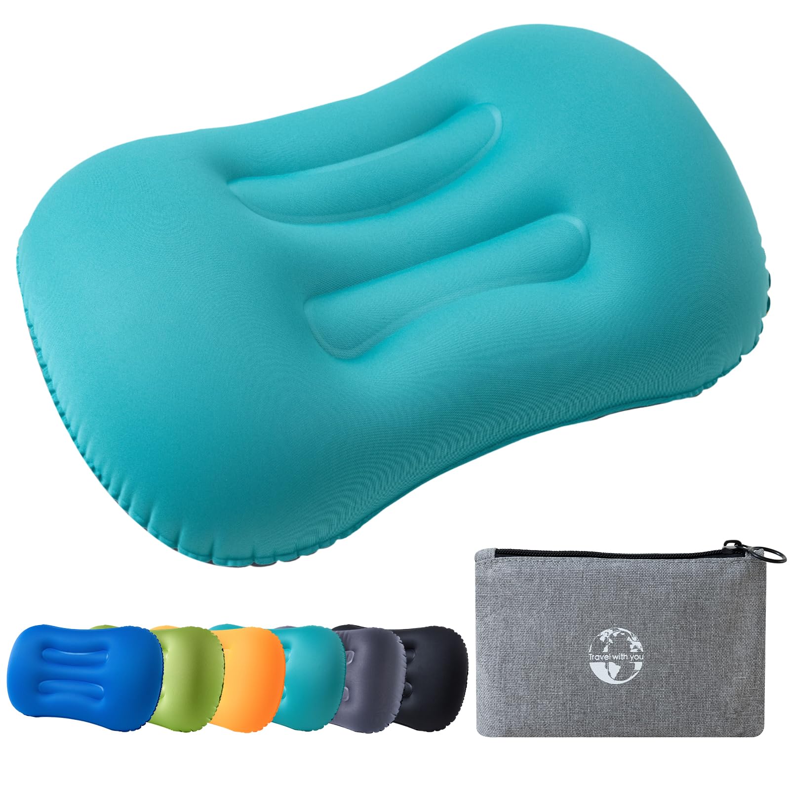 JetsCush Cuscino da Campeggio Leggero e Compatto, Gonfiabile Mare e Cuscino Spiaggia da Viaggio con Supporto Ergonomico, Campeggio Accessori, Accessori Viaggio e Trekking (Turchese) - 2