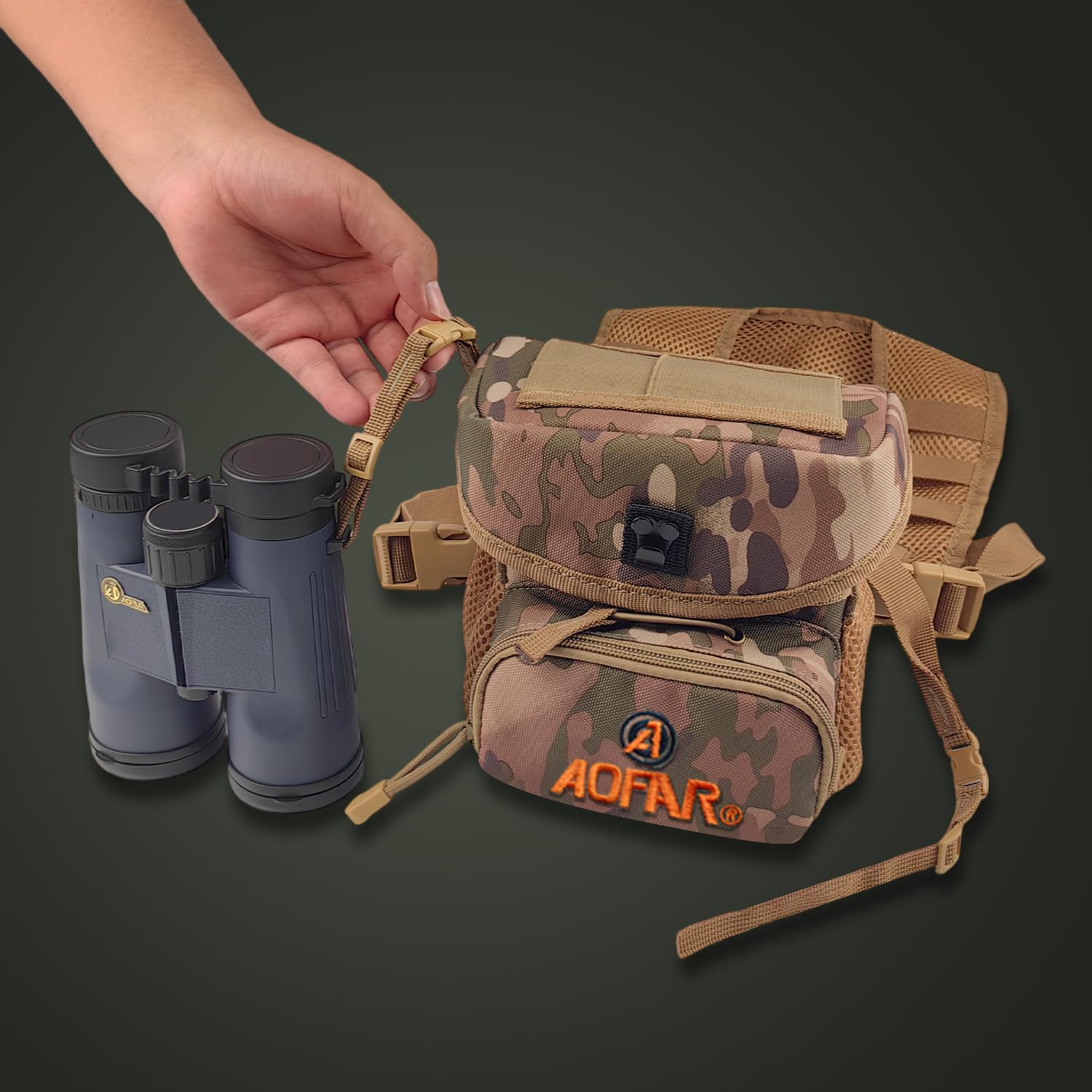 AOFAR Bolsa de Pecho para Prismáticos Correa Ajustable, Ligera y Gran Capacidad, Funda para Prismáticos para Caza, Senderismo y Tiro, Camuflaje