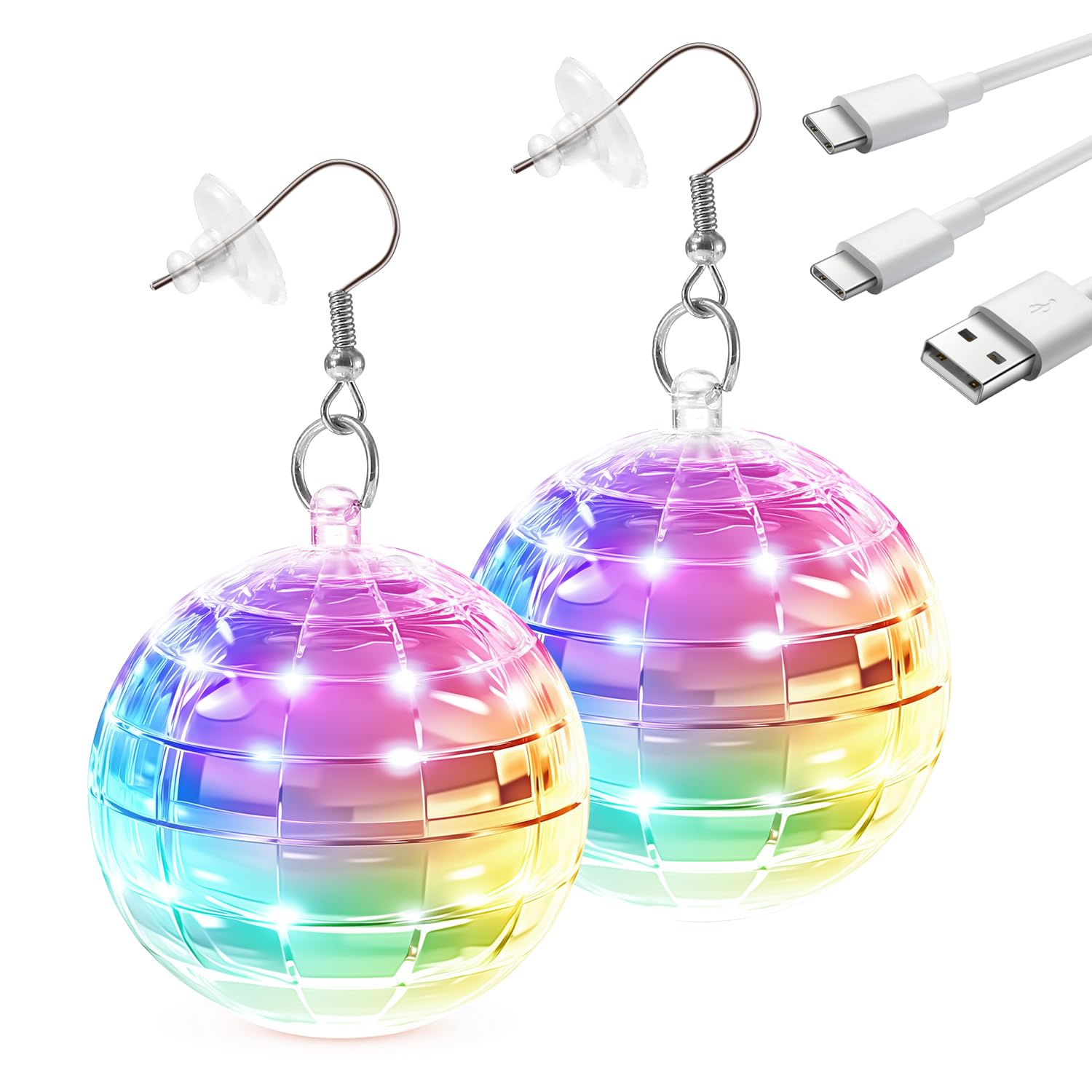 Chaolr Disco LED Light Up Earrings 16 Color Changing Modes Rechargeable USB Ear Jewelry Flashing Party