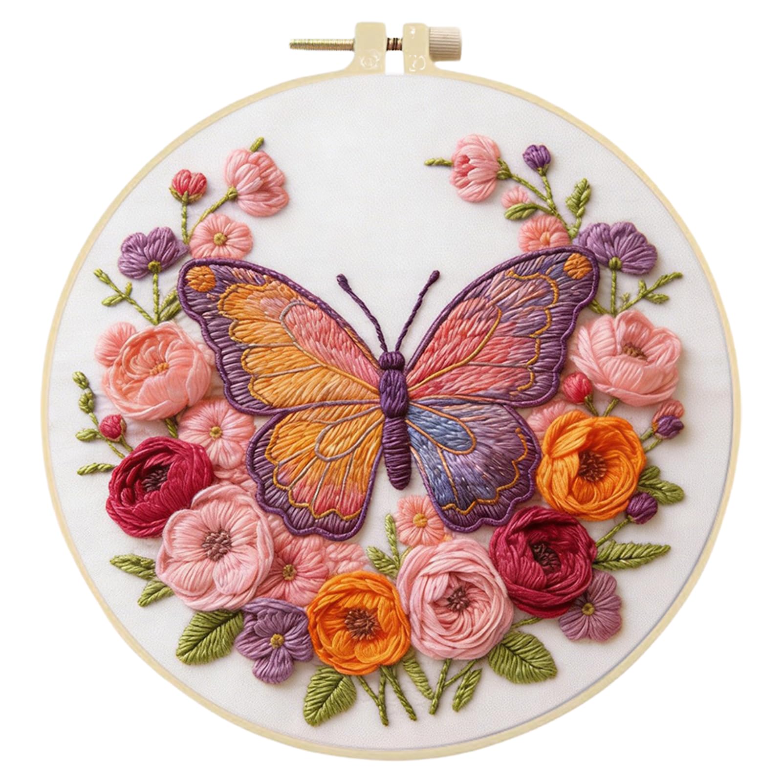 Embroidery Kit for Beginners, Stamped Cross Stitch Kits with Hoop, Threads, Needles &Tools, DIY Needlework Starter Set and Craft Gift for Adults 29 * 29CM(Butterfly Garden)