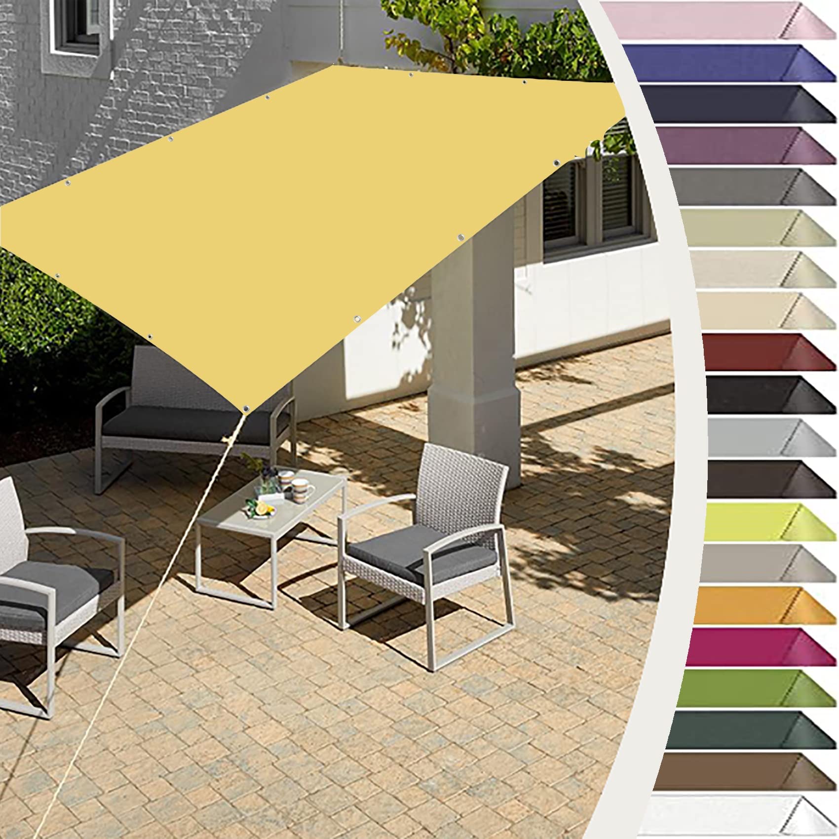 Sun Shade Sail Waterproof 1 x 2.4 m PES 98% UV Block Water Resistant Rectangle Sunscreen Awning Canopy with 4×1.5 m Free Rope for Outdoor Patio Garden Yard Backyard, Cream Color