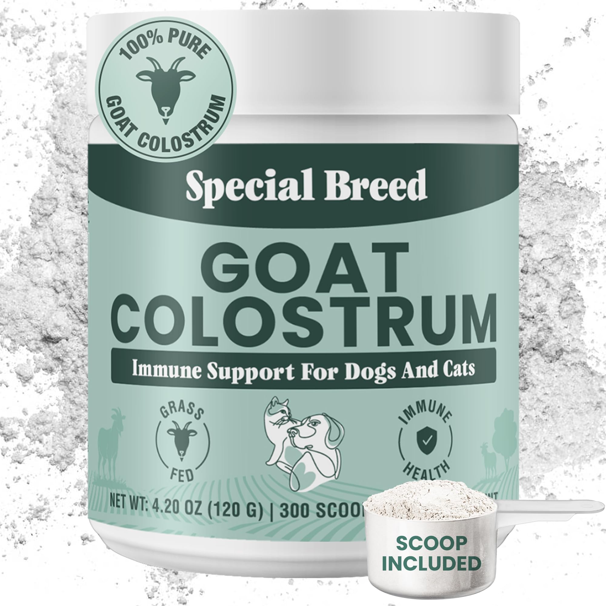 Special Breed Goat Colostrum for Dogs and Cats, Immune Support Supplement for Allergy and Itch Relief, Grass Fed Colostrum Powder - 300 Scoops
