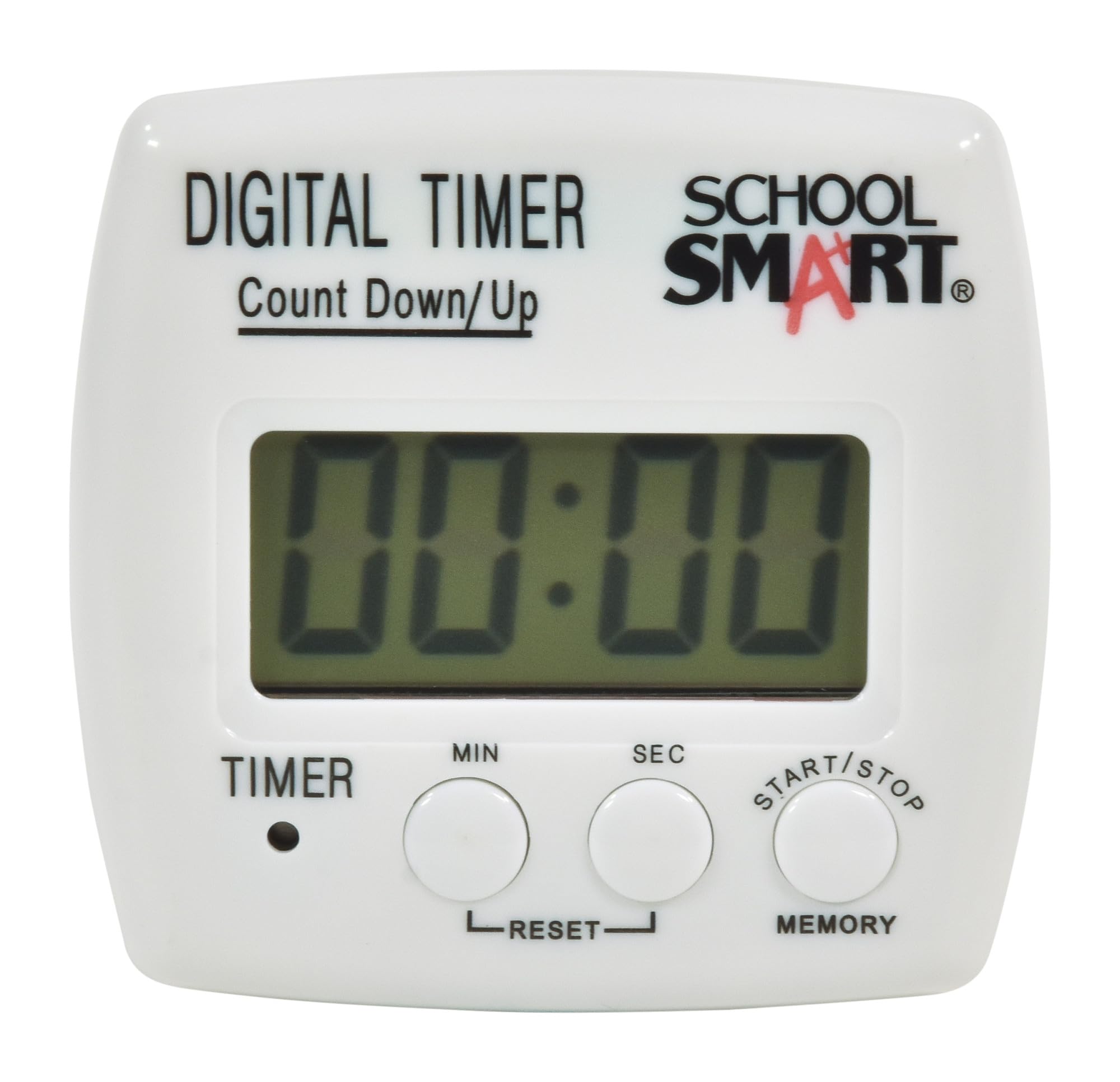 School Smart Count up/Count Down Timer, Digital, (1) AAA Battery, 2-3/4 in W X 2-3/4 in H X 1 in D, Assorted Color, Assorted Size - 084280