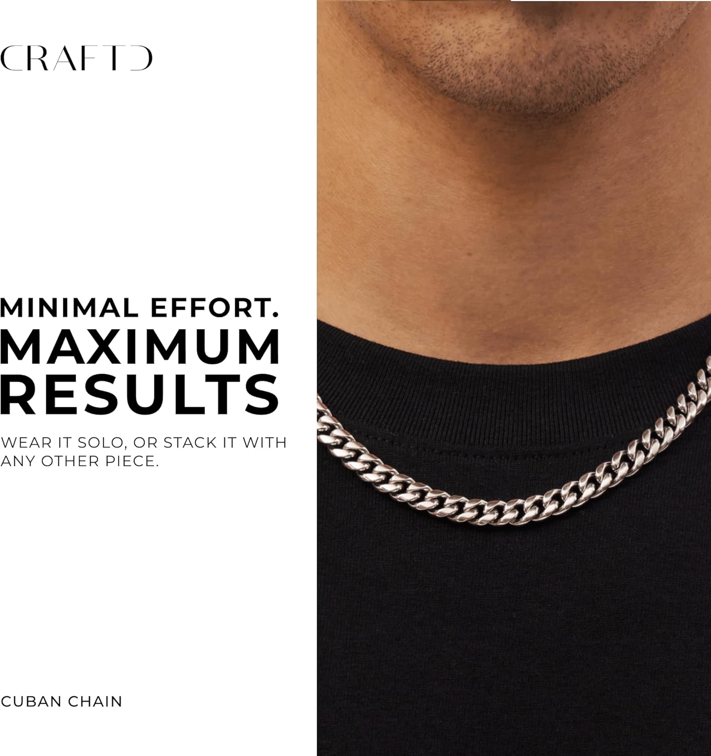 CRAFTD - Silver Cuban Link Chain - Durable Rhodium & 316L Stainless Steel - Waterproof, Heat & Sweat Resistant - Gifts for Men - Men's Jewelry - Image 2