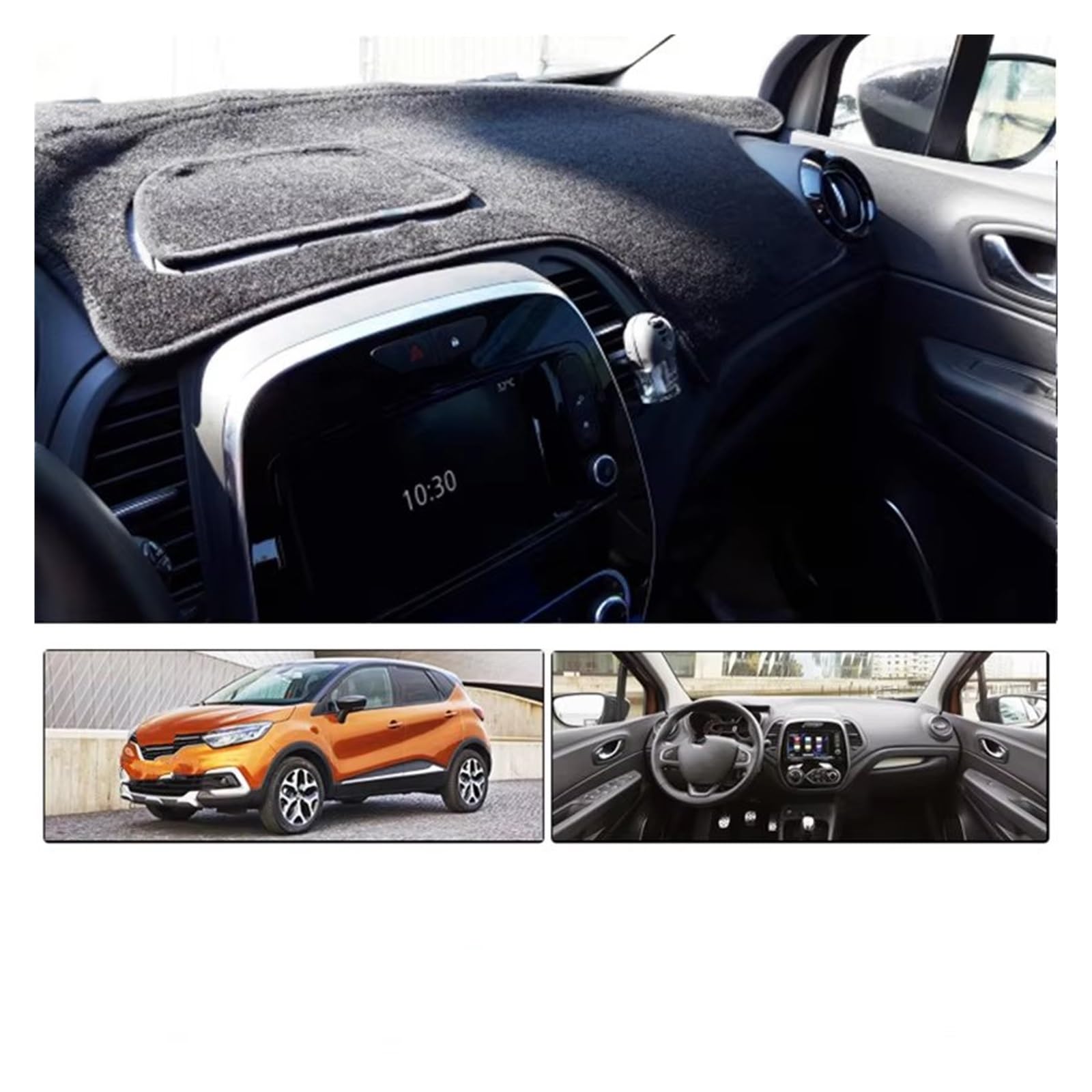 Tapis Tableau Bord intérieur Voiture Tapis Tableau Bord Voiture pour Captur pour Samsung QM3 2013-2019 Protection Anti-UV pour Pare-Soleil(Black(Black Edge) LHD)