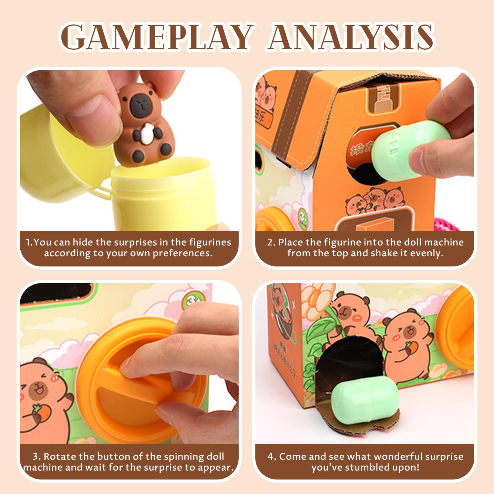 Gcroet Distributeur Automatique de Capsules de Jouets Capybara Mini Distributeur Automatique Sac à Dos Capybara avec 6 œufs Surprises Jouets Capsules mystères pour Noël Pâques...