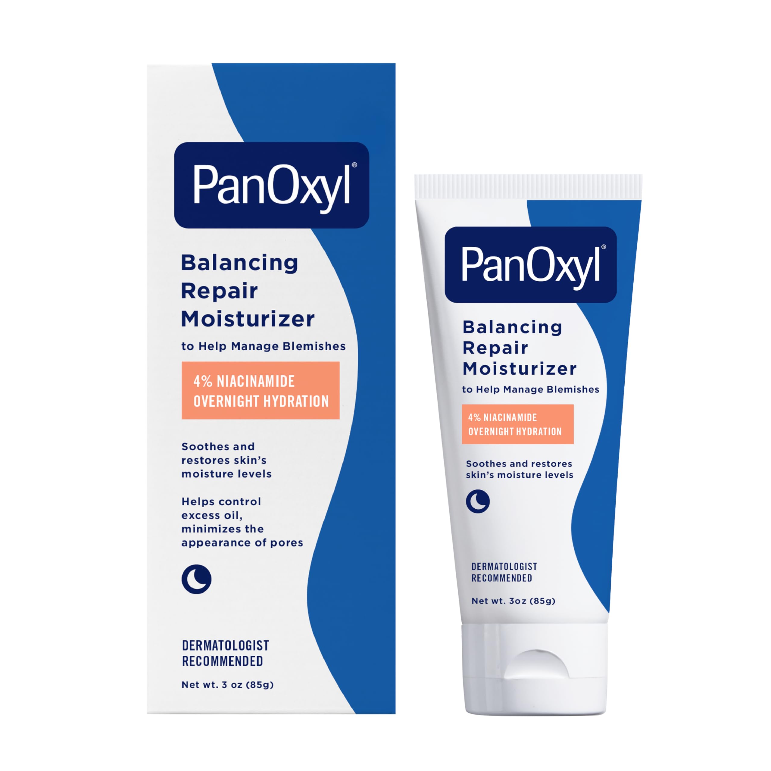 PanOxylPM Balancing Repair Moisturizer with Niacinamide, Ceramides and Cica, Hydrating Face Moisturizer, Acne Prone Skin and Dry Skin, Non-Comedogenic Night Face Moisturizer, 3 oz