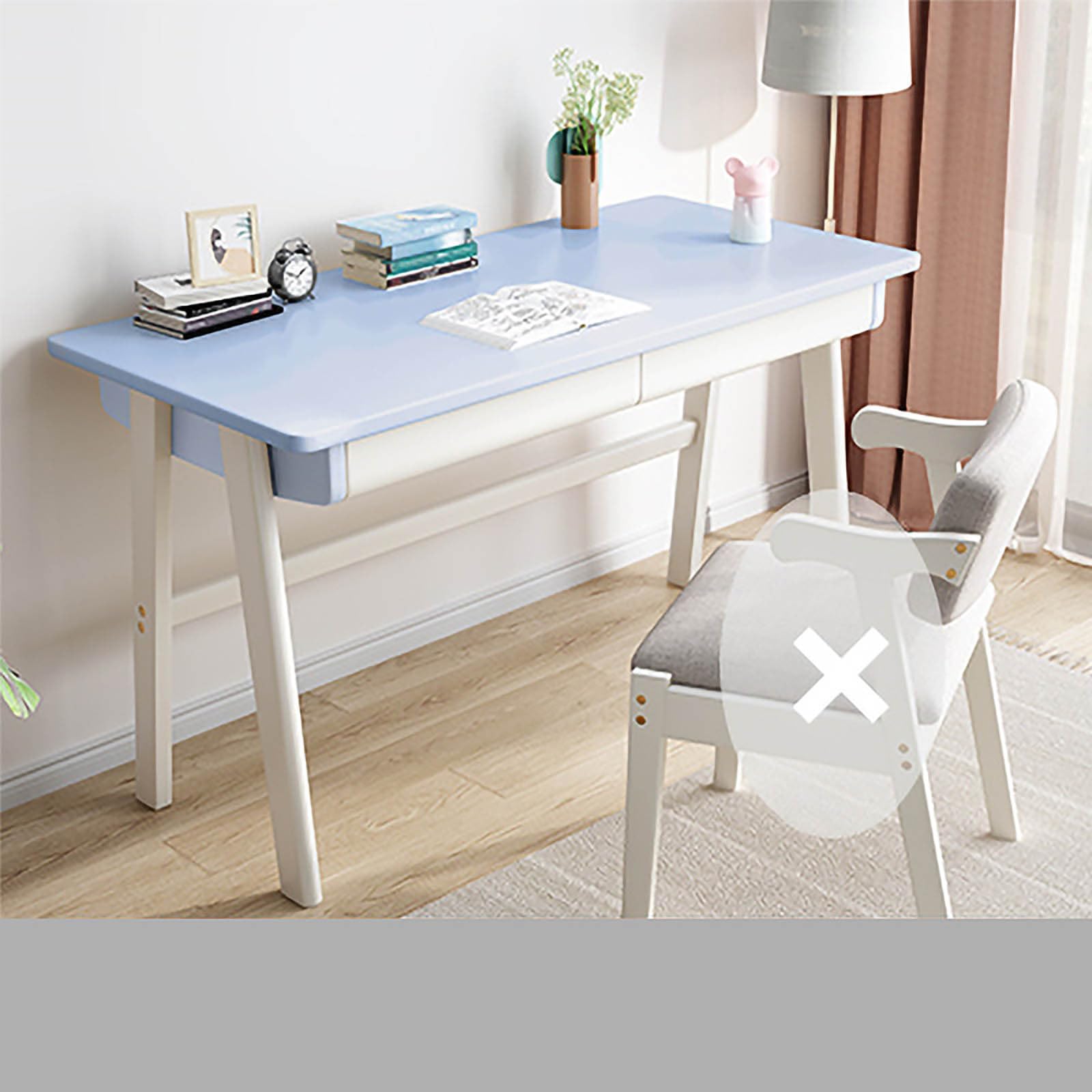 Wdsopk Blue Nordic Solid Wood Writing Desk - Sturdy Industrial Style Computer Table With Wide Surface & Storage Drawer For Studio, Study, Or Bedroom（-120X60x75cm）