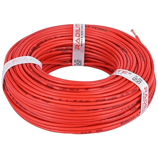 RADILITE PVC Insulated HRFR Industrial Cable Copper Wire 1100V Single Core Flexible Home Electric Wiring ISI Certified Ideal for Industrial Domestic Connections (Red, 45m, 2.5 Sq. mm, 1Pc)