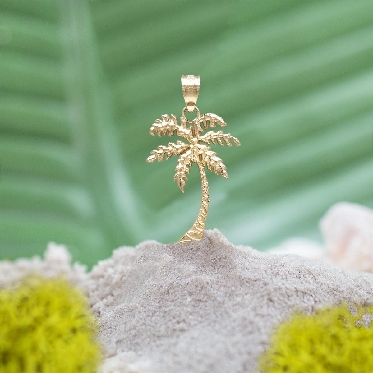 14K Real Solid Yellow Gold Tropical Palm Tree Beach Necklace Pendant product thumbnail 5