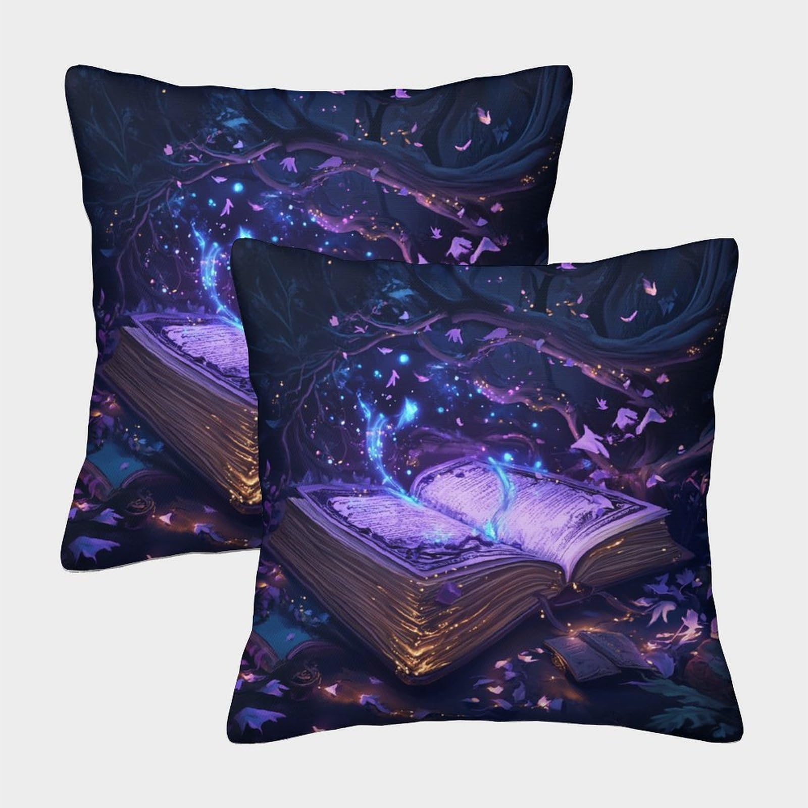 GXYUAOIEF Magic Books Cushion Covers Set of 2 Fantasy Forest Cushion Cases Square Pillowcases for Sofa Livingroom Bedroom with Invisible Zipper Decorative Soft 45x45cm