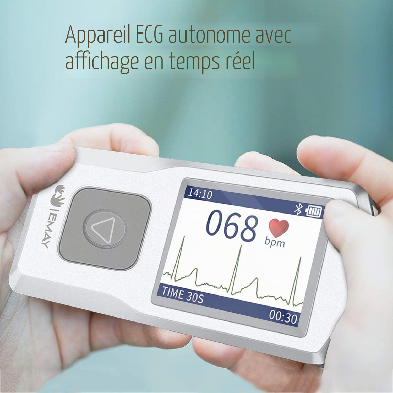EMAY Bluetooth Moniteur ECG Portable (for iPhone & Android, Mac & Windows), Moniteur ECG Personnel sans Fil, Mobile Electrocardiographe, Mesure la fréquence Cardiaque, ECG et Les symptômes (EMG-20)