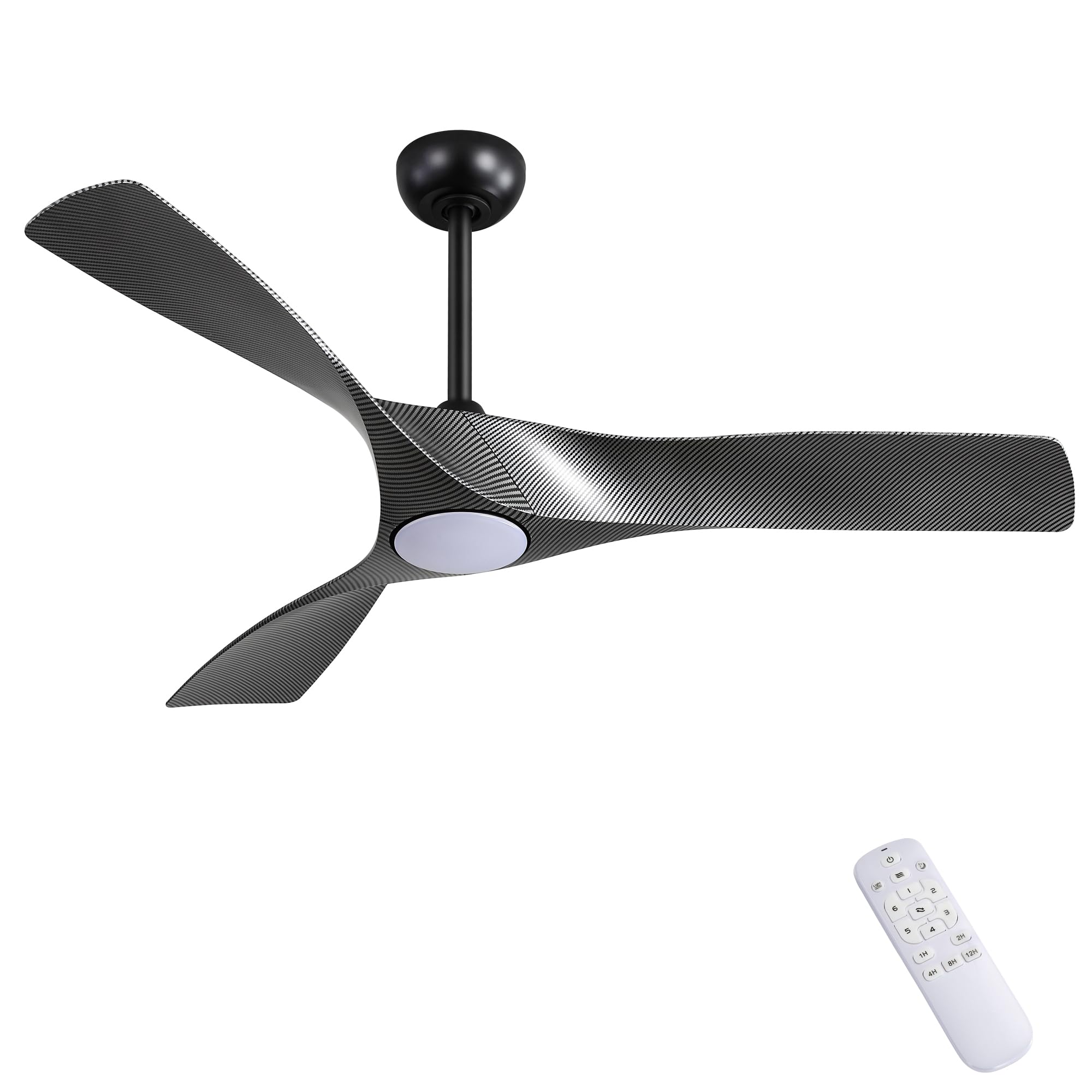 WINGBO 52" DC Ceiling Fan with Lights and Remote, Black Carbon Fiber Finish Ceiling Fan, 3