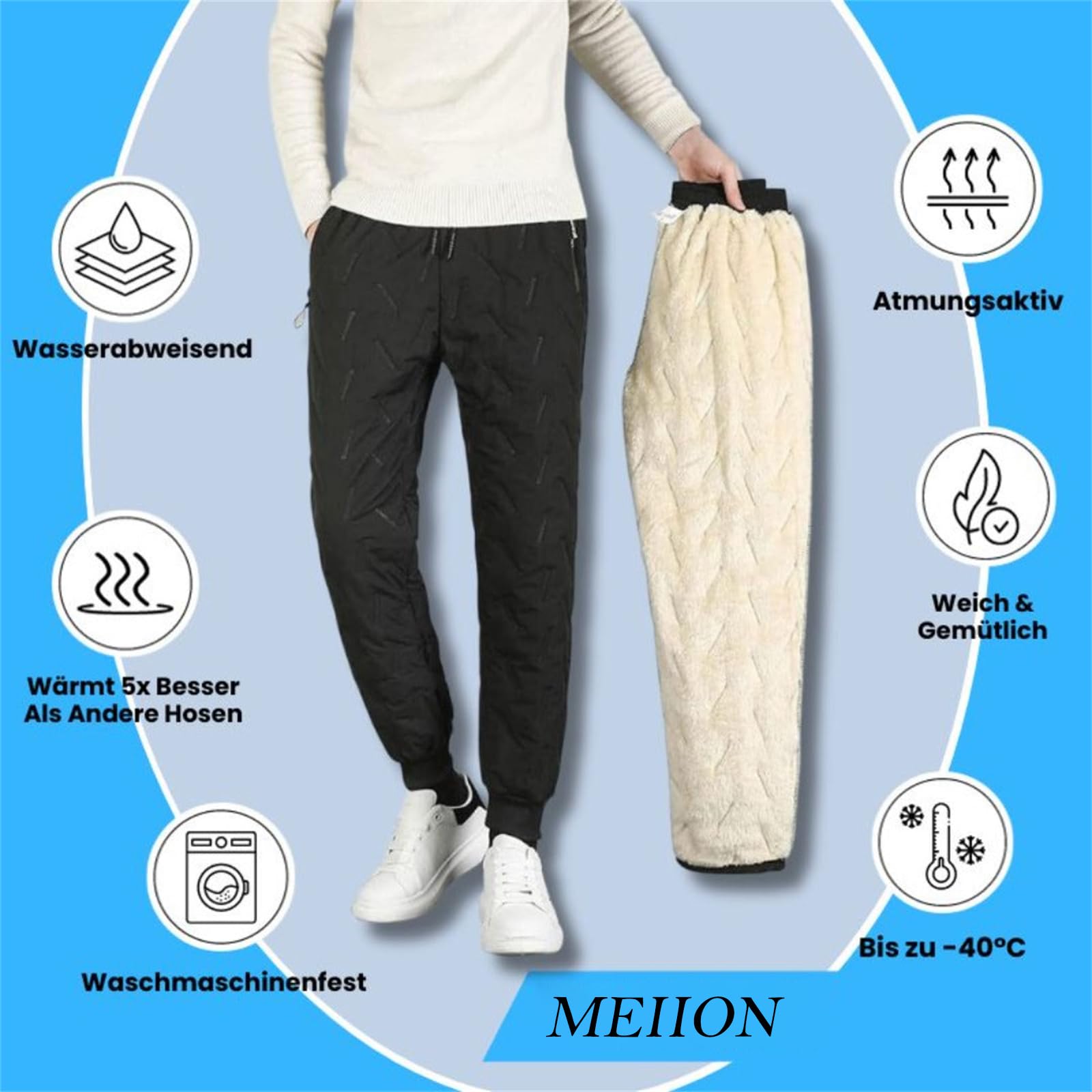 MEIION Outdoor Thermohose Herren Plus Size Herren-Samthose, Verdickte Warme Winterhose, Einfarbig, Geprägt, Lässig, Sport, L-7XL