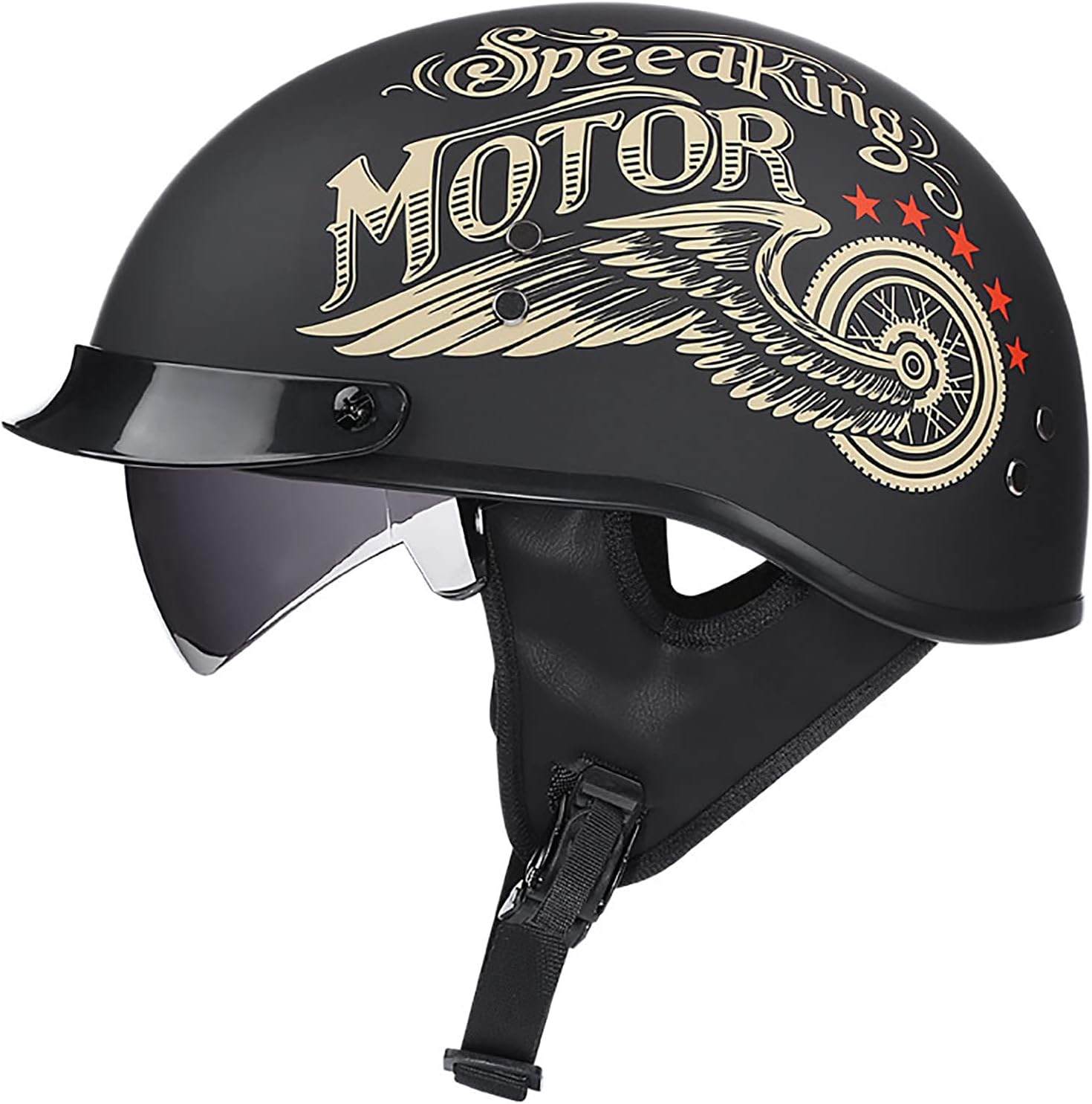 Estink Motorhelm, leer, open helm met vizier, veiligheidsbril, 54-60 cm