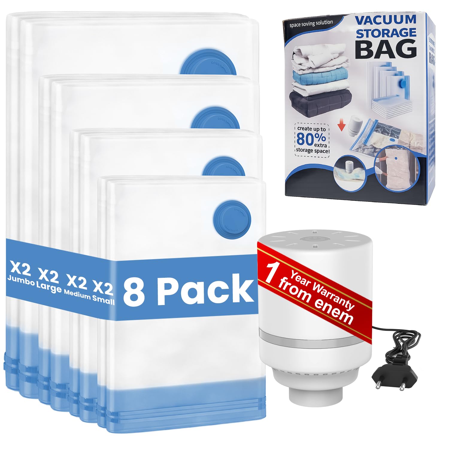 enem Vacuum Bags For Clothes With Pump | Travel Vacuum Bags For Clothes | Pack of 20 (5 Jumbo, 5 Large, 5 Medium, 5 Small) | Wardrobe Organizer For Storage-image-1