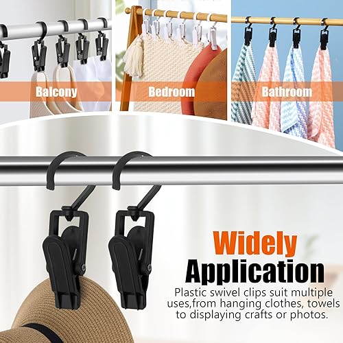 Vista 12 de Ganchos giratorios de plástico para colgar, ganchos giratorios súper fuertes, ganchos para ropa, clips de ropa, perchas de armario para el hogar