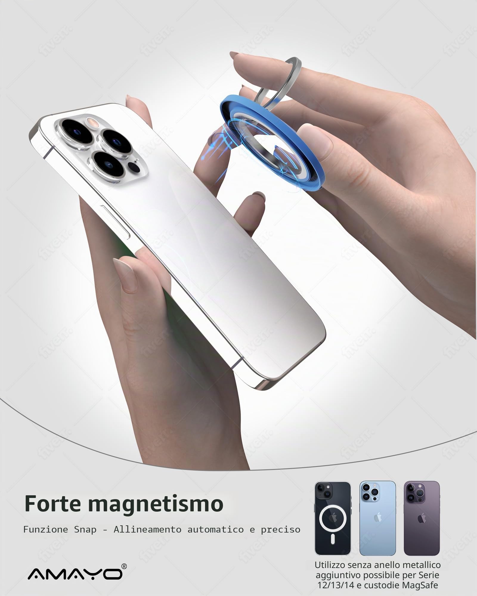 AMAYO - Impugnatura a anello per MagSafe, supporto per dita con anello magnetico, supporto per smartphone, supporto ad anello per iPhone Serie 15 Pro Max, 14, 13, 12 accessori per MagSafe (Blu)