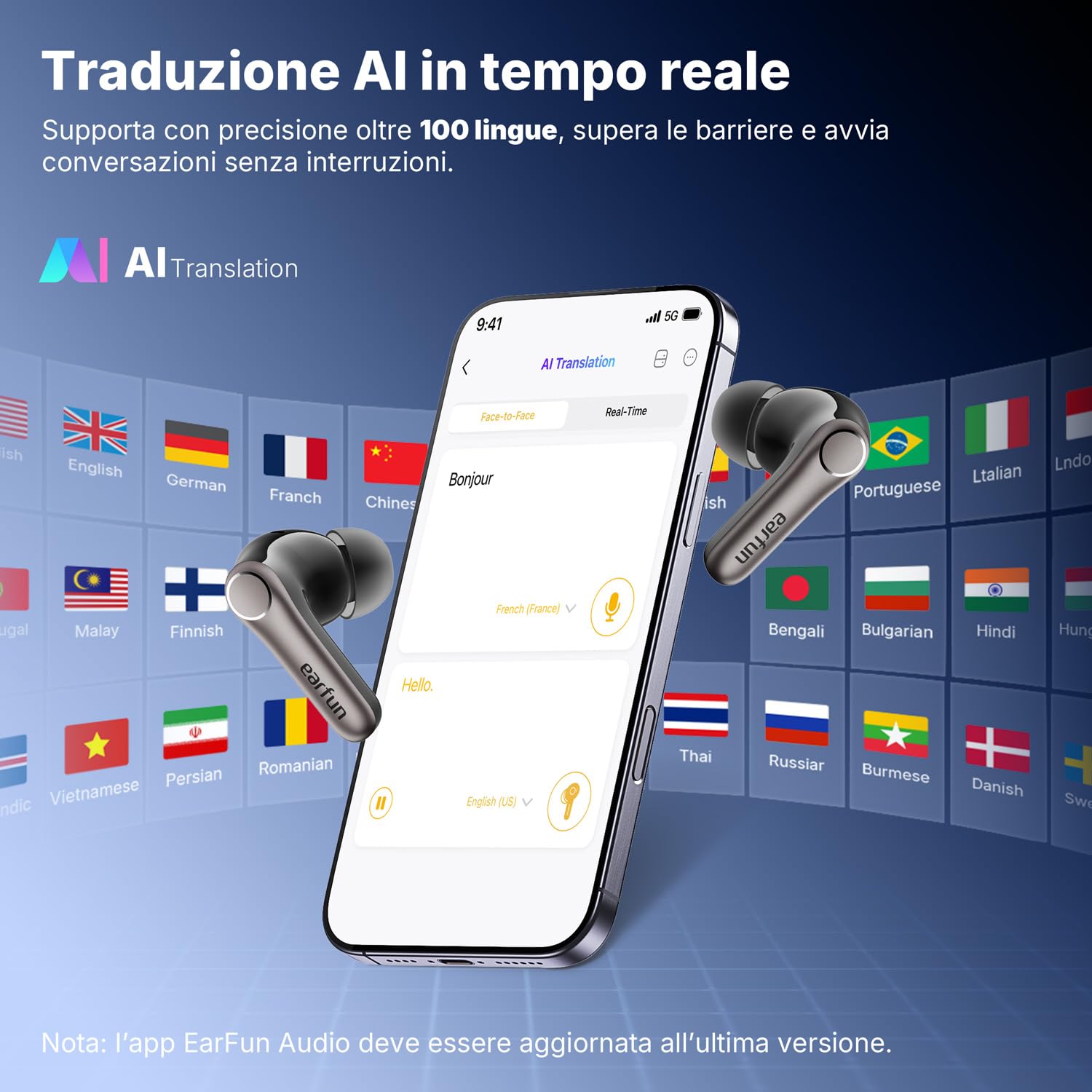 EarFun Air Pro 4+ Cuffiette Bluetooth, Cancellazione Adattiva del Rumore | 6 Microfoni, Doppio Driver, Hi-Res Audio, LDAC, Qualcomm aptX Lossless, Bluetooth 6.0, 54 Ore, Ricarica Wireless, IP55, Nero