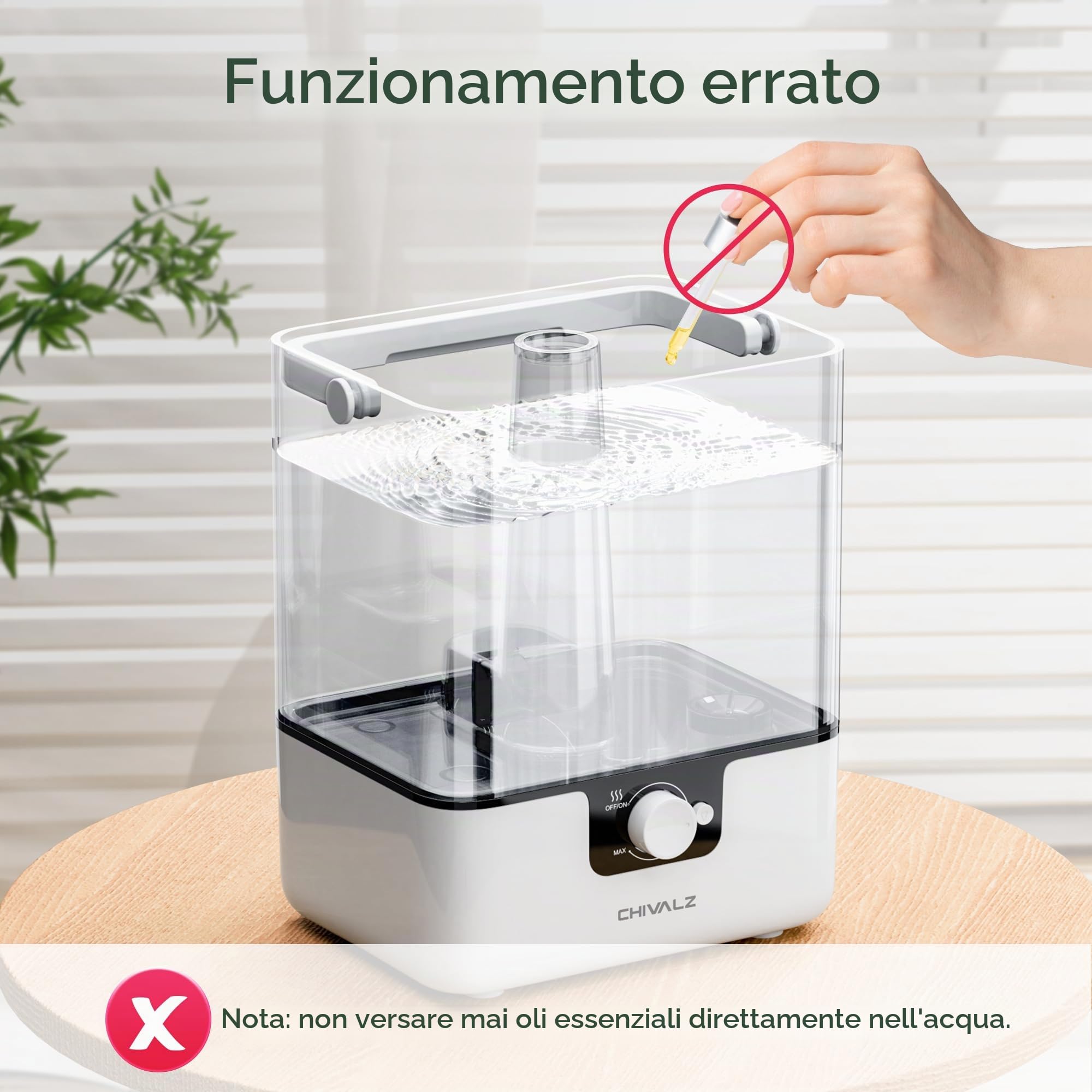 CHIVALZ Umidificatore Ambiente Bambini, 6L Umidificatore a Nebbia Fredda, 26dB Silenzioso per Camera da Letto e Bambini, Top-Fill Diffusore, Ugello a 360°, 50H Runtime, Luce Notturna, Bianco