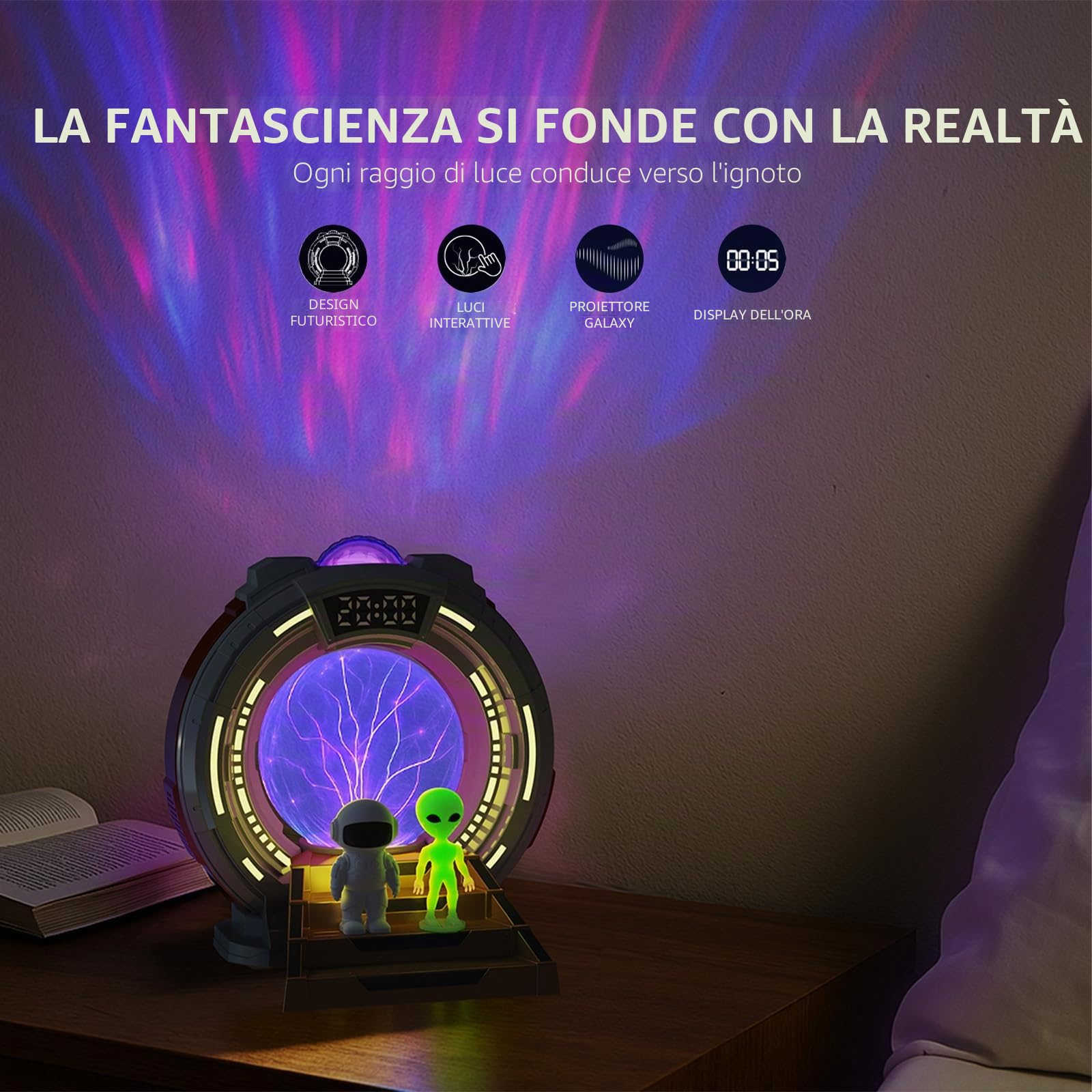 Gemmac Proiettore Galassia con Altoparlante Bluetooth, Proiettore Stelle Soffitto Lampada Aurora Boreale Macchina Rumore Bianco Sveglia Digitale Decorazione Camera da Letto per Adulti Regalo Natale