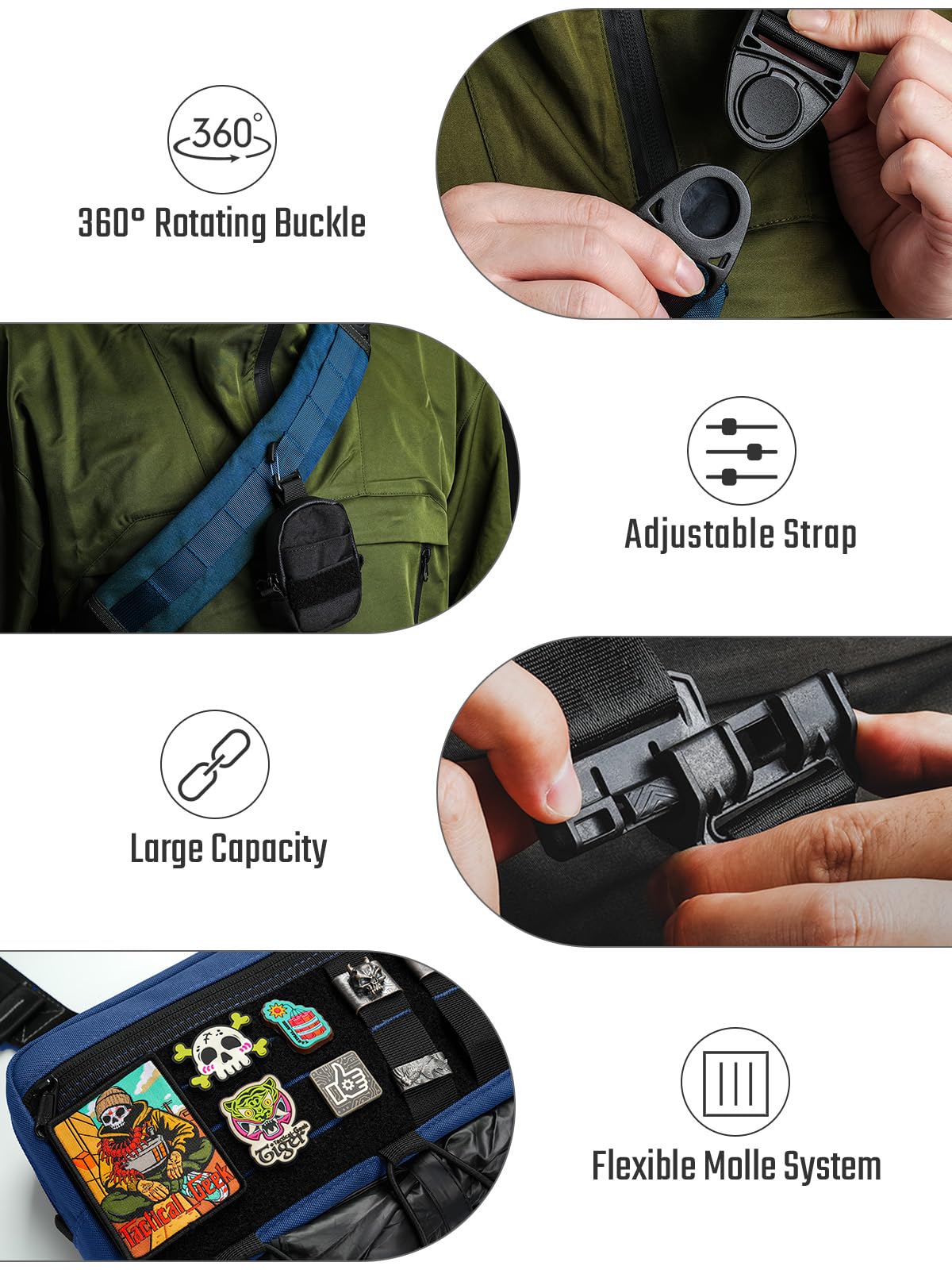 TACTICAL_GEEK Cache L3C EDC - Bolso bandolera ligero para hombre y mujer, compacto, bandolera ajustable, bandolera para el hombro, bolso de pecho para viajes, escuela, senderismo, 1000d Azul