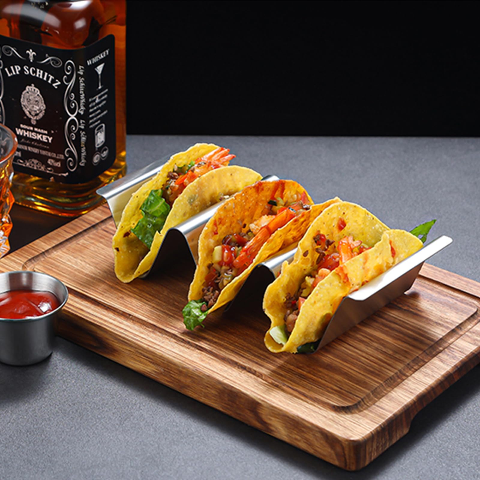 8 Stück Taco Halter Edelstahl, U-Form Taco Holder mit Griffen, Hot Dog Halter, Taco Ständer für Halten Tacos, Sandwiches, Hot Dogs