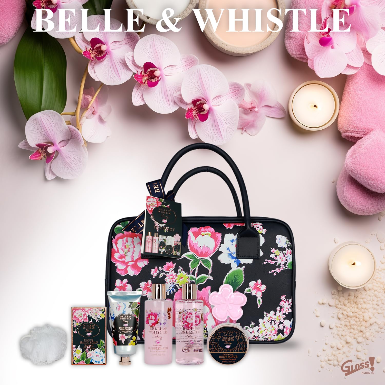 GLOSS ! Cofanetto da bagno Belle & Whistle – Cofanetto bellezza e cura del corpo – Cofanetto regalo originale per donna, compleanno, Natale, insegnante, festa della mamma - SAC