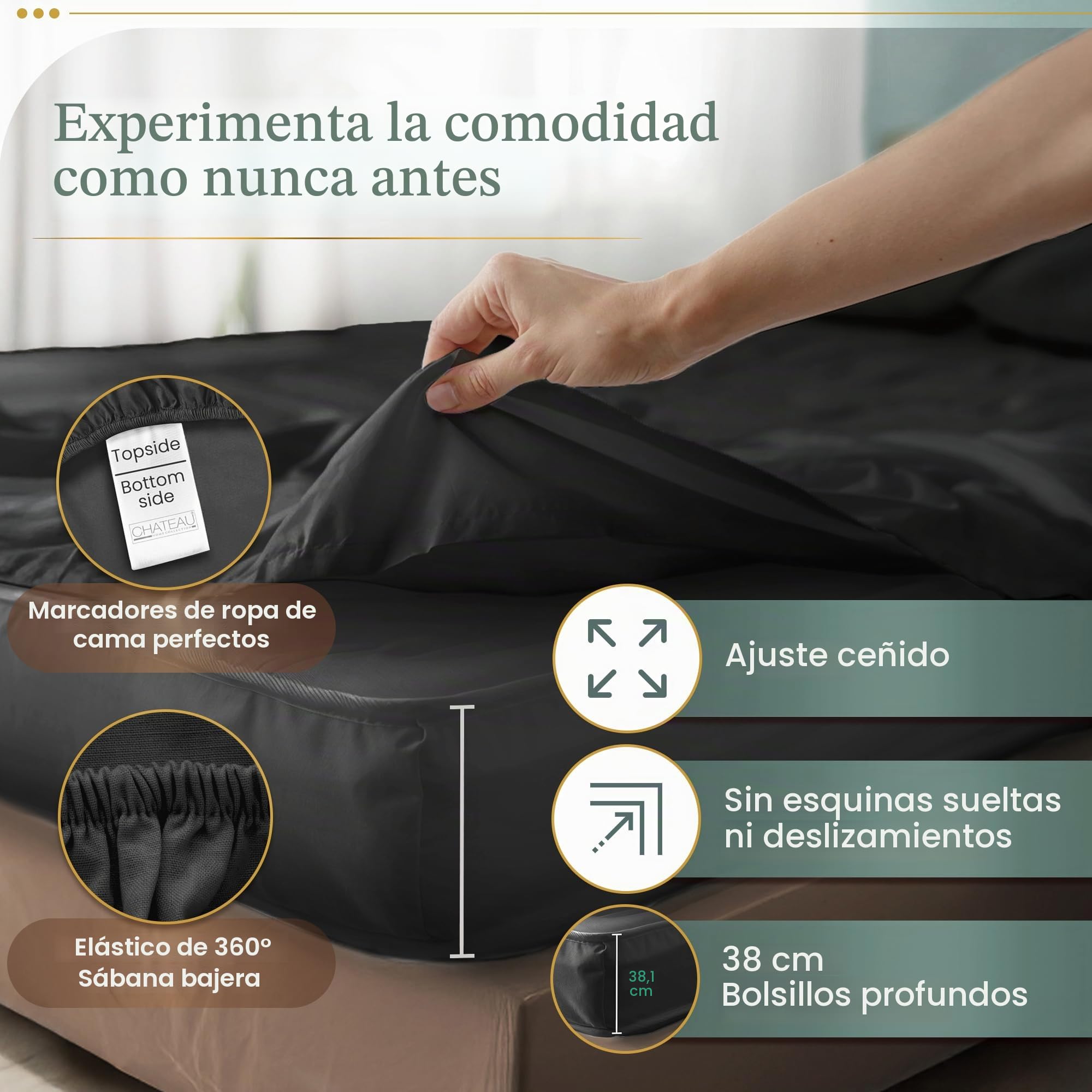 Chateau Home Collection - Juego de sábanas de satén de algodón Egipcio de 800 Hilos, con Bolsillo Profundo