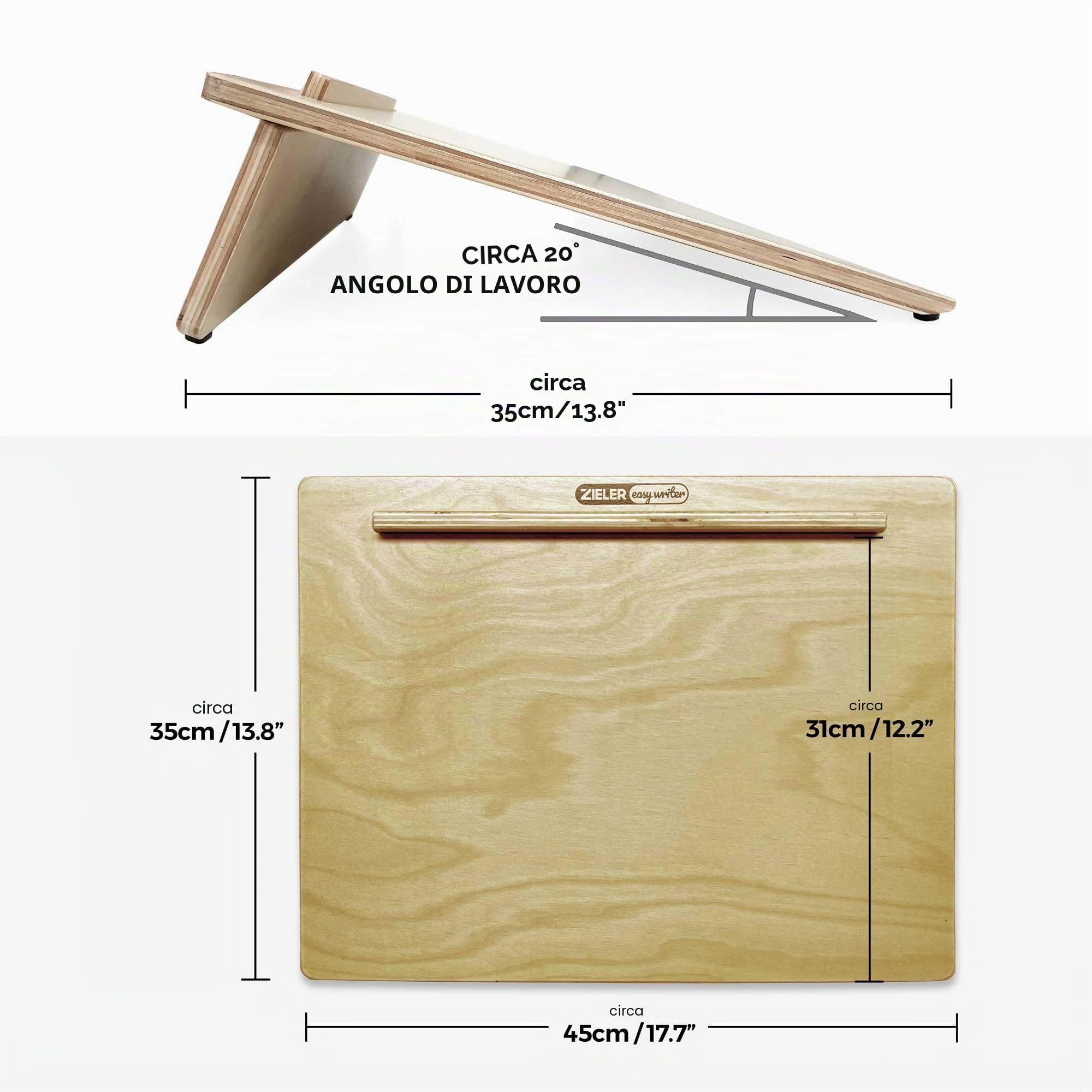 ZIELER® Ergonomiczna podkładka do pisania A3 z GRIP MAT, drewniana lakierowana, kąt 20°