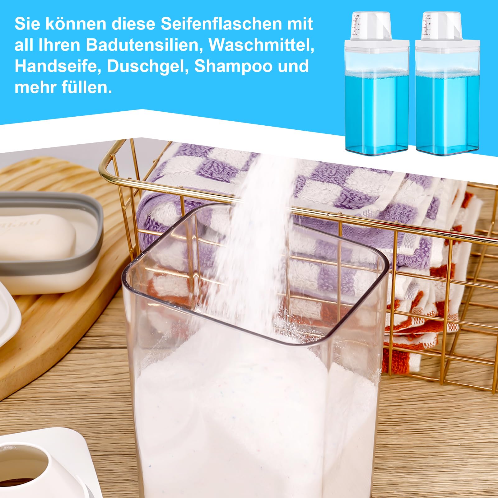 Xialvyu Waschmittel Aufbewahrungsbox 2er Set - 1500ml Mit Messbecher Für Pulver & Flüssigwaschmittel
