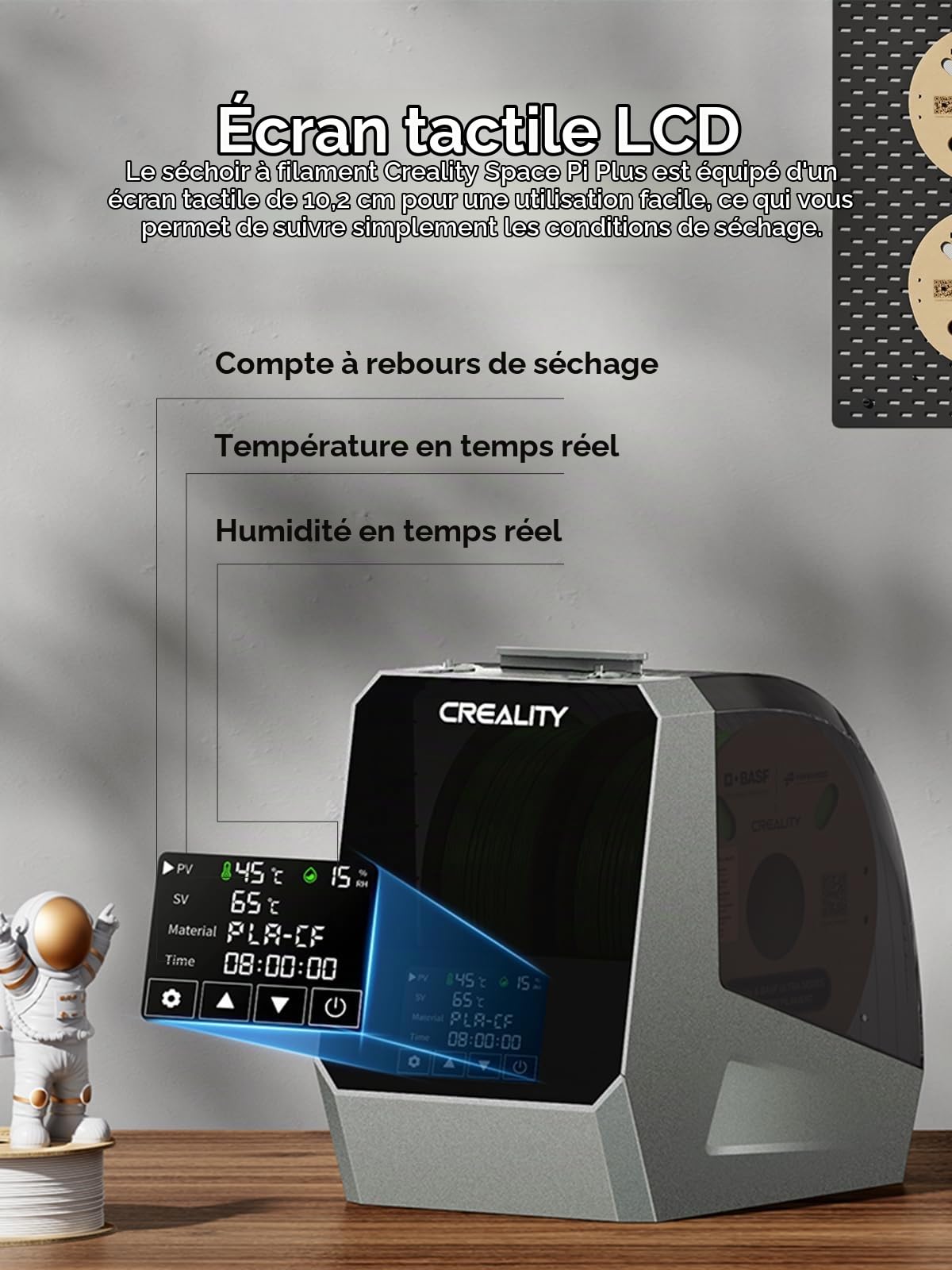 Creality Space PI Plus Séchoir à Filament - Capacité pour 2 Rouleaux, Minuterie de 48 Heures, Écran Tactile de 3,7 Pouces, Chauffage PTC pour PLA 1,75/2,85 mm, PETG, ABS, TPU, Nylon