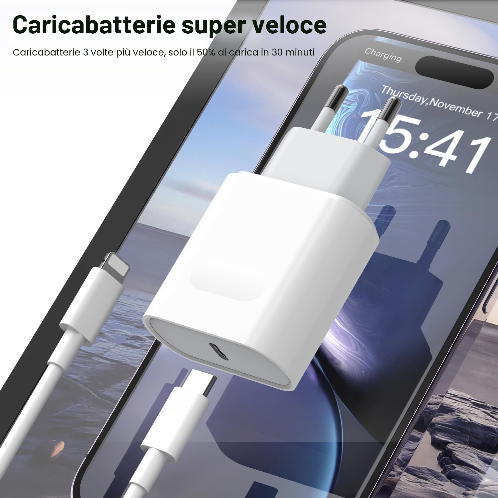 Caricatore iPhone 14/14 Pro/14 Pro Max/14 Plus/13/12/11/XS/XR/X/SE USB C Rapido 2M Cavo