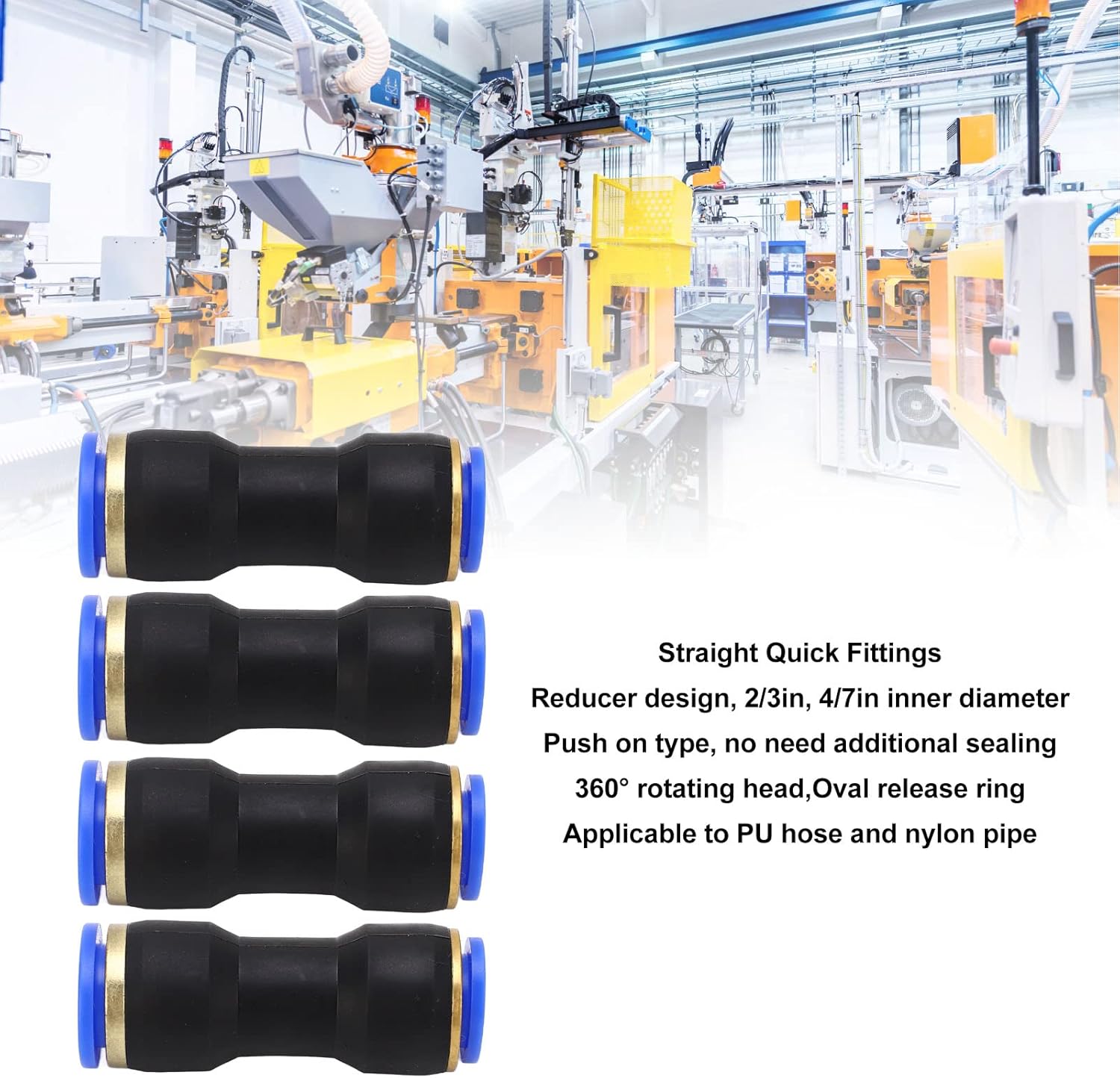 4PCS Quick Pipe ectors, Push On Straight Reducer Fittings for PU Hose Nylon Tube, Air Hose ectors with 2/3in 4/7in Inner Diameter, Inl 360° Rotation for Macry