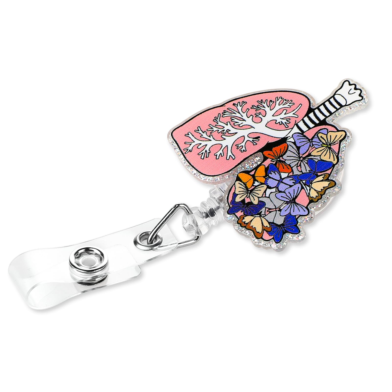 Nurse Badge Holder Reels Retractable Nurse Name Tag Clip Anatomy Hand Drawn Flower ID Card Reel Organ Floral Pattern Rotatable Alligator Clip for Badge Holders RN Doctor Nursing Student(lungs1)