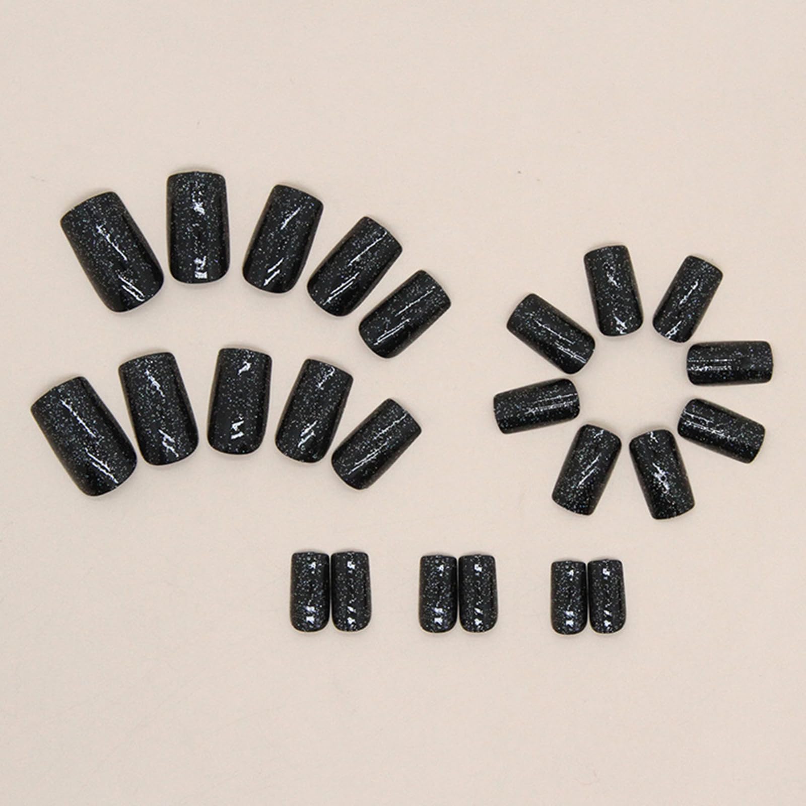 24Pcs French Tips Press on Nails Short Square False Nails Glossy Black Glitter Fake Nails with Rhinestones Designs Removable Artificial Stick on Nails for Women Girls Manicure Decoration - Image 3