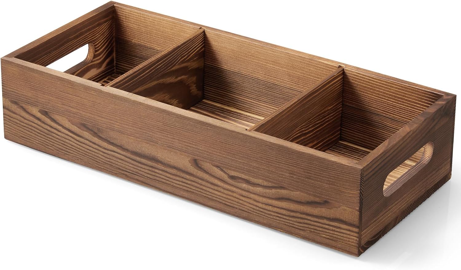 14 Inch Wood Bathroom Basket with Removable Dividers – 3 Comparments Wooden Toilet Paper Basket with Handle for Back of Toilet Tank Topper – Storage Organizer for Bathroom Kitchen Pantry Organization