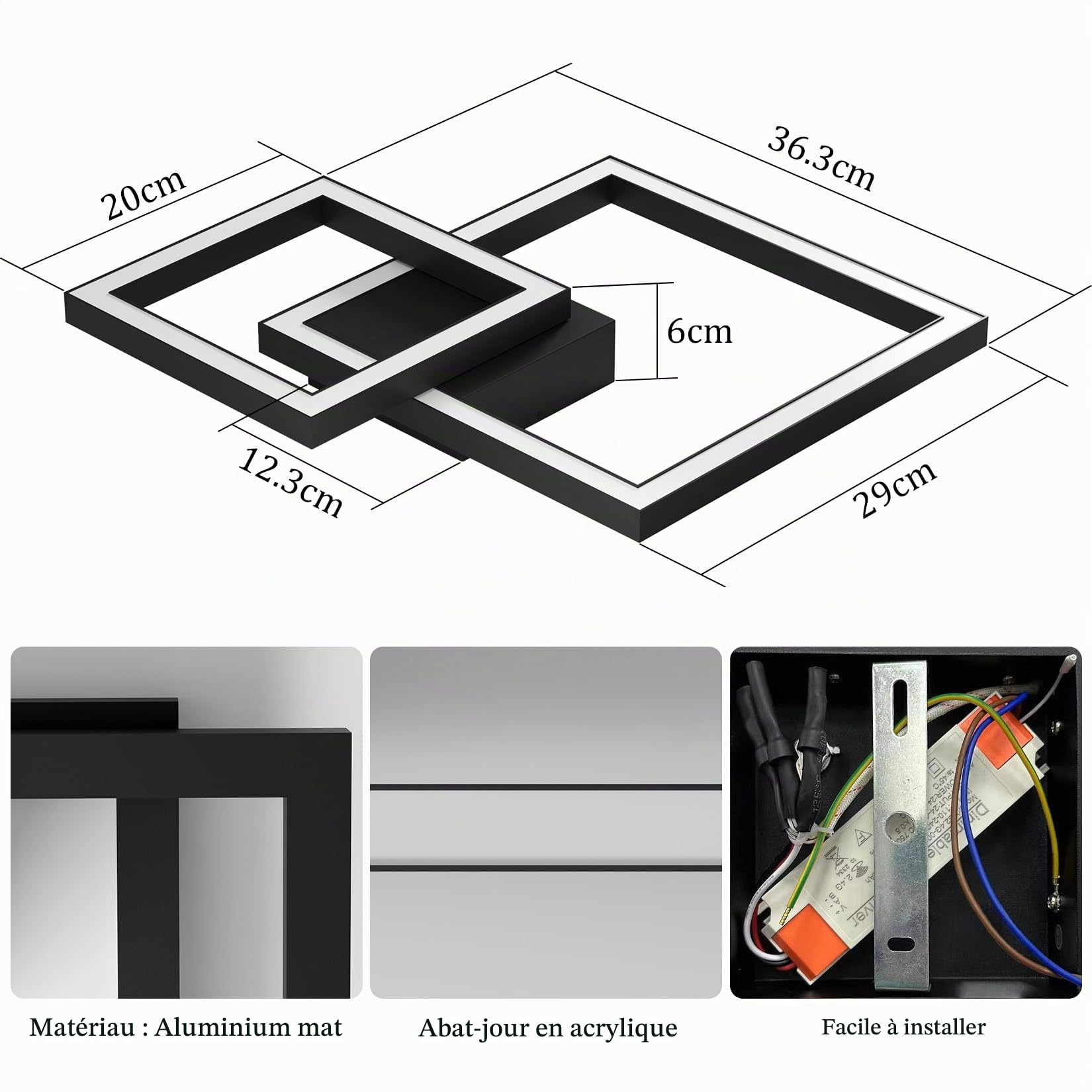 Klighten Plafonnier LED Dimmable avec Télécommande 35W Lampe de Plafond en Aluminium, Moderne Design Luminaire Plafonnier pour Salon Chambre Cuisine Couloir, 2400 LM, 3000K-6000K, Noir