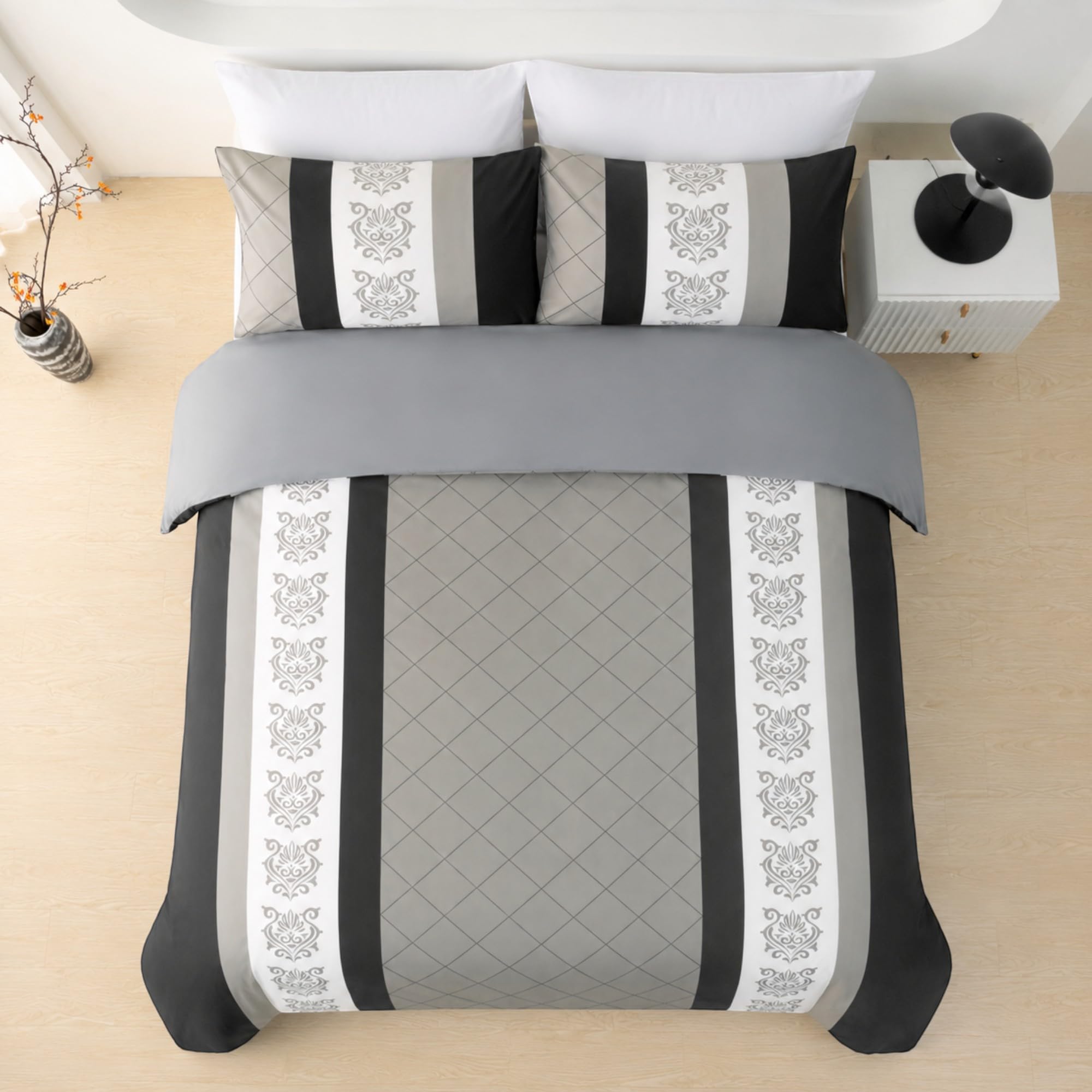 Lazzaro 4 Pcs Double Duvet Set including Matching Black Double Fitted Sheet 40 cm Extra Deep Pocket - Image 4
