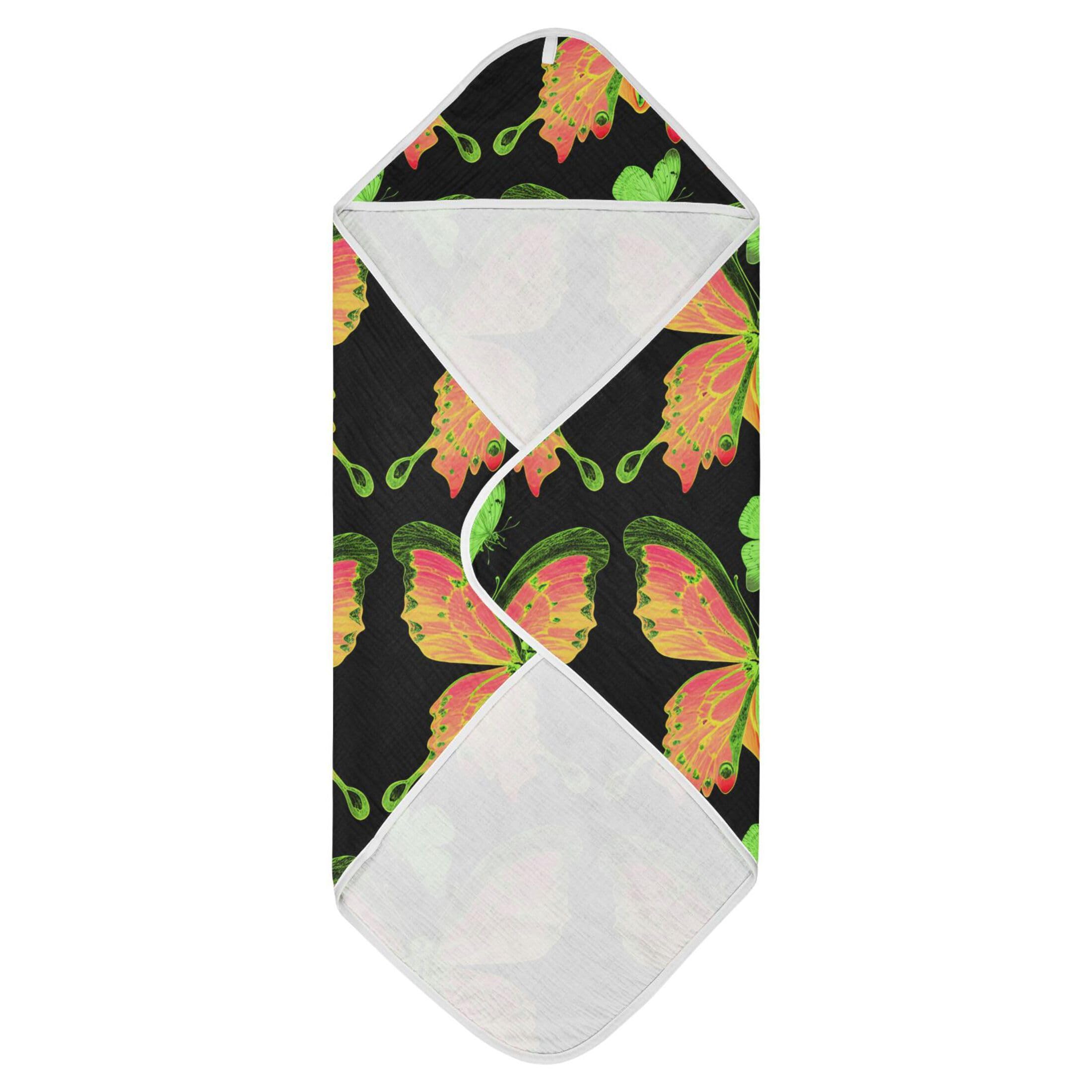 Kigai Baby Hooded Towel Absorbent Baby Bath Shower Towel with Hood for Newborn Boys Girls Babies Infant Toddler (Butterflies 30 x 30 in)