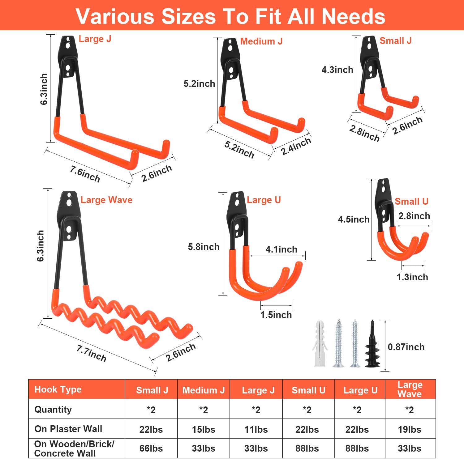 SIMNIAM Garage Hooks, 12Pack Heavy Duty Garage Storage Hooks&Hangers, Utility Wall Mount Garage Hooks with Non-Slip Coating, Perfect Storage Hooks for Ladders, Bike, Hoses, Garden Tools, Bulky Item - - 