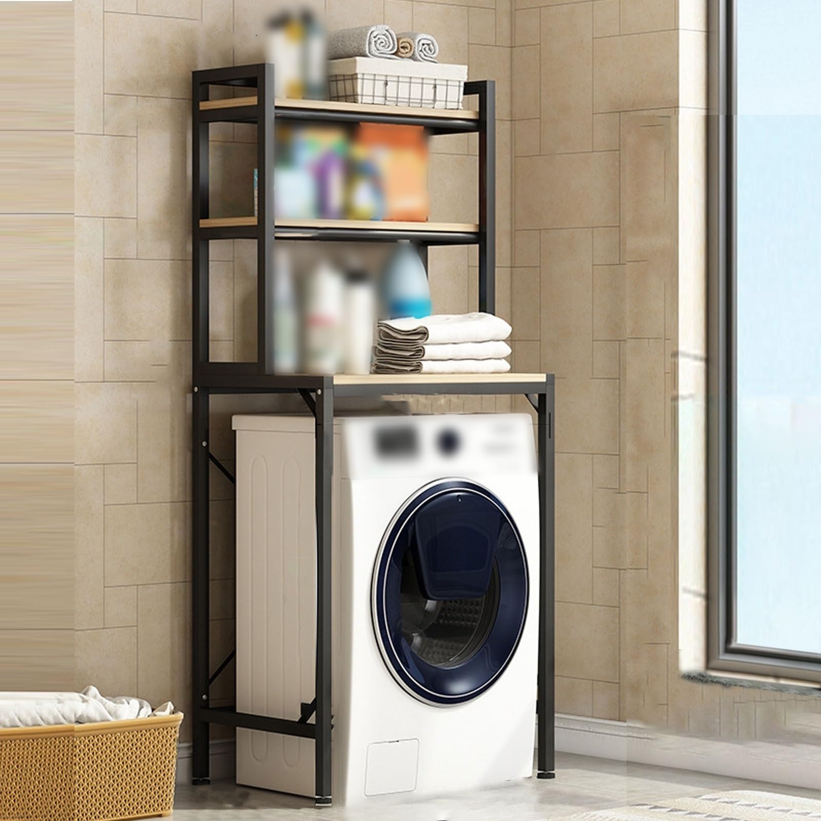 浴室置物棚トイレ着地多層収納棚洗濯ラック% Amazon｜ランドリーラック 棚 洗濯機 ラック 突っ張り棚付き 洗面所