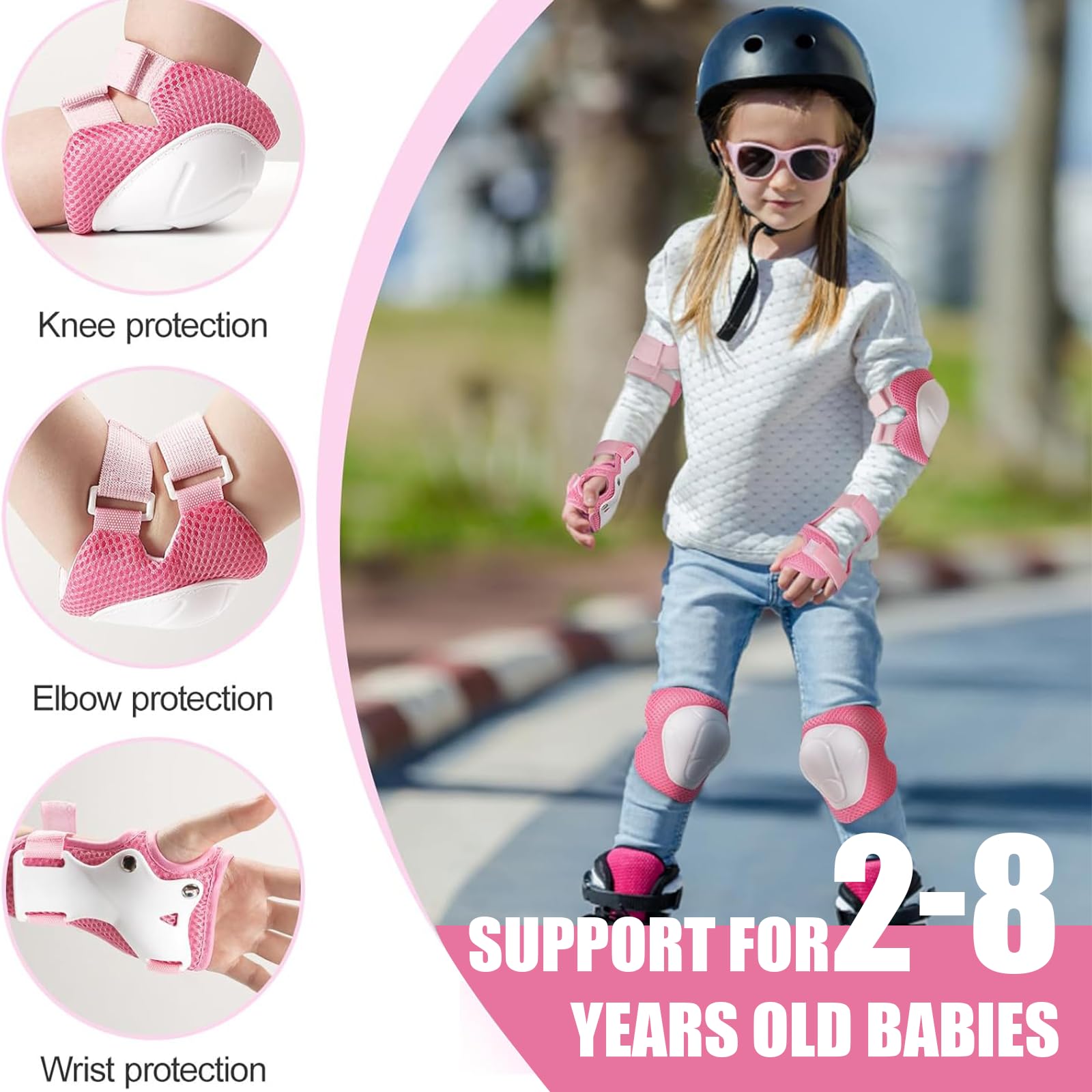 Set Protection Enfant 7 En 1 ARTOCT – Casque + Genouillères + Coudières + Protège-Poignets, Rose, Rouge, Bleu, Taille Unique