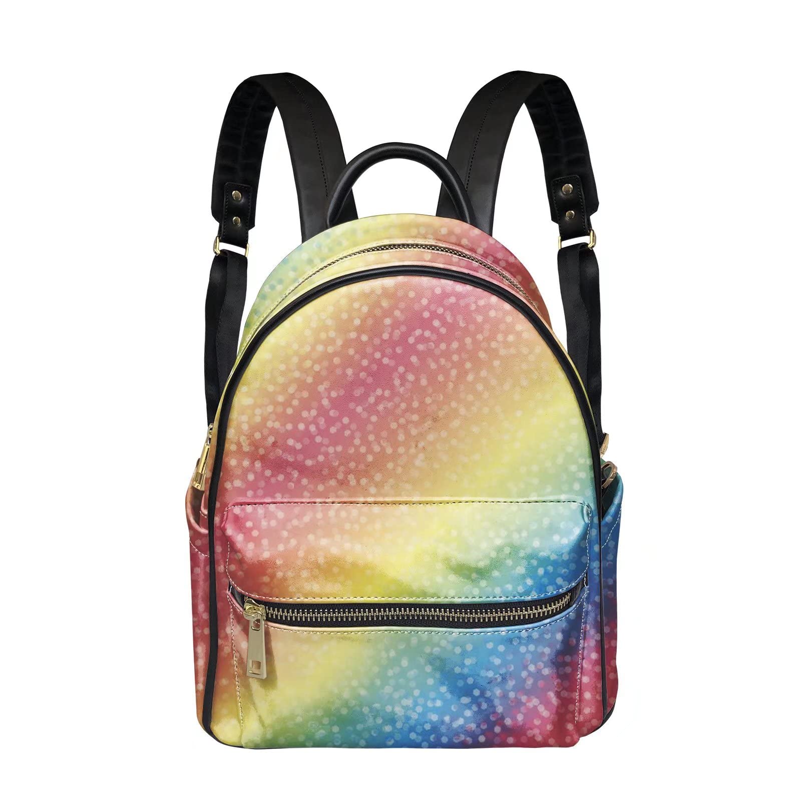 GLENLCWE Rainbow Printed Women Ladies Backpack Purse PU Leather Waterproof Fashion Shoulder Handbag Satchel